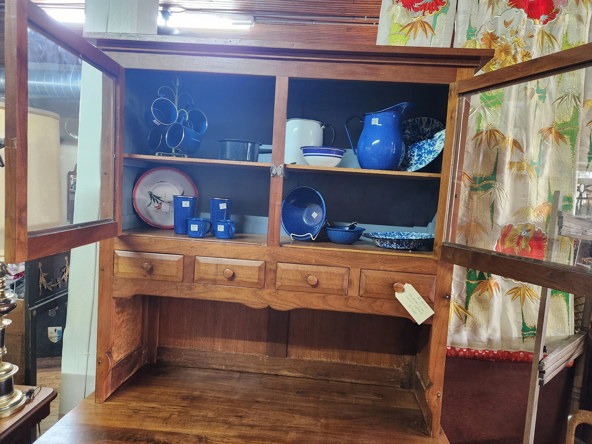 Traditional Walnut Two-Piece Wooden Kitchen Hutch & Lower Buffet/Sideboard