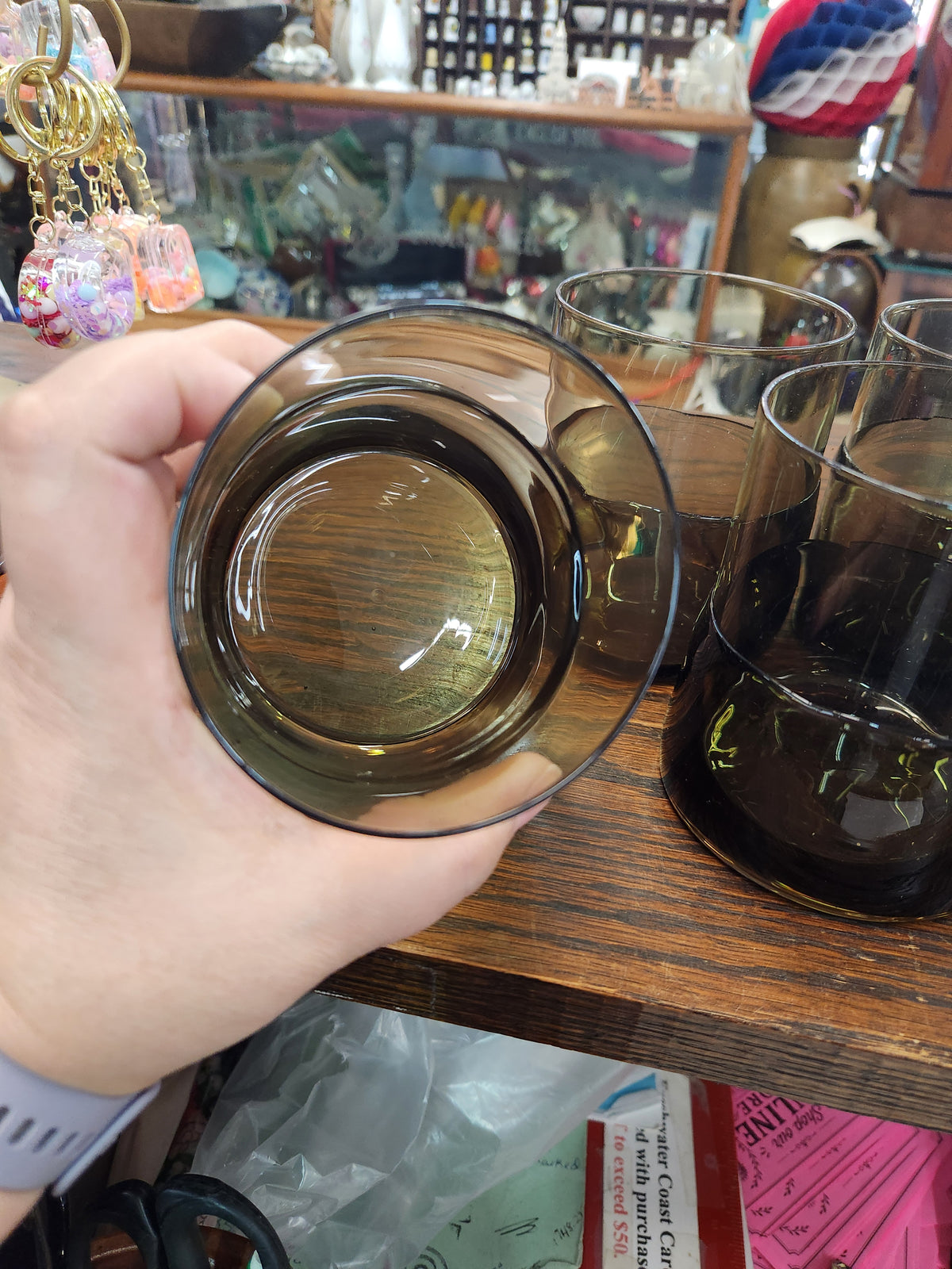 8 Vintage Smoke-Gray, Hand-Blown Glass Tumblers