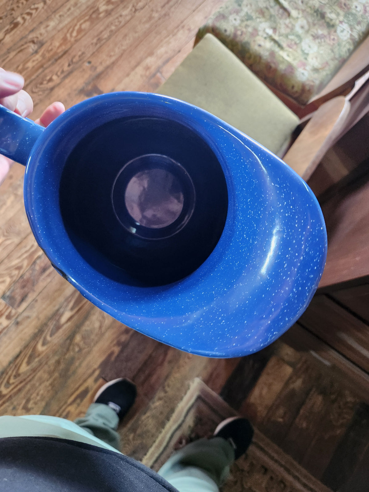 Vintage Blue & White Speckled Splatter Enamelware Pitcher