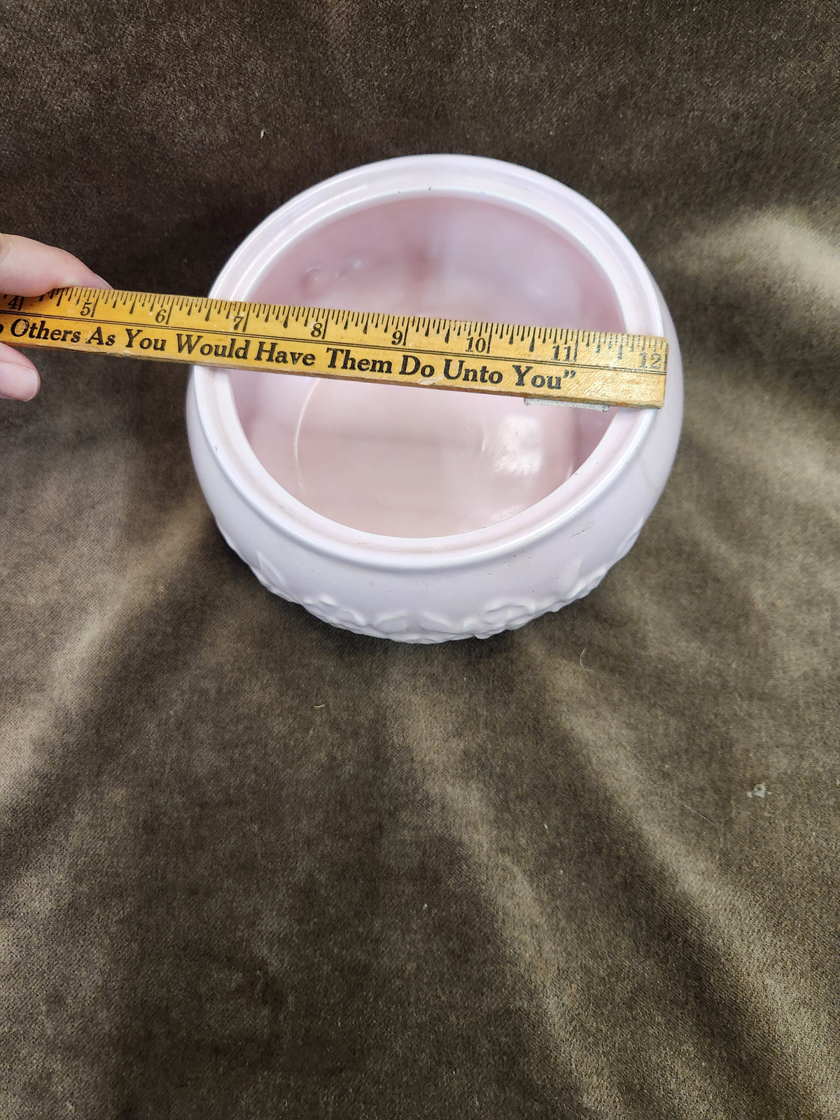 Vintage Pink Ceramic Bowl/Planter with an Embossed Floral or Leaf Motif