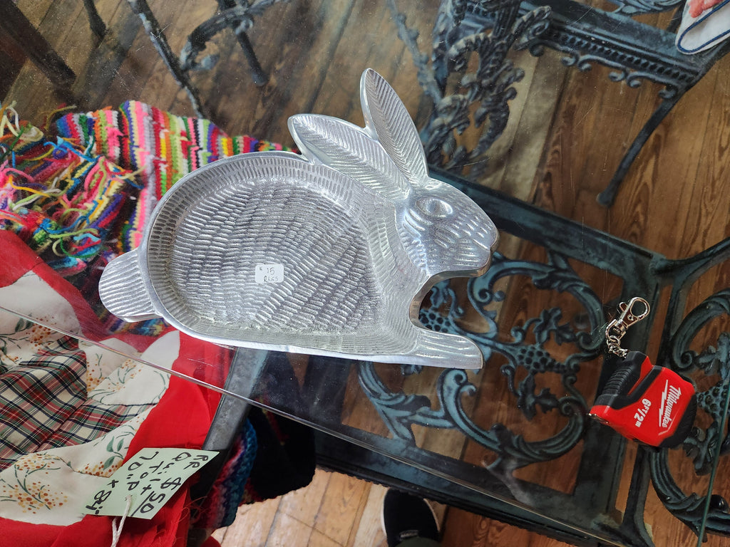 VIntage Cast Textured Aluminum Rabbit Trinket Dish