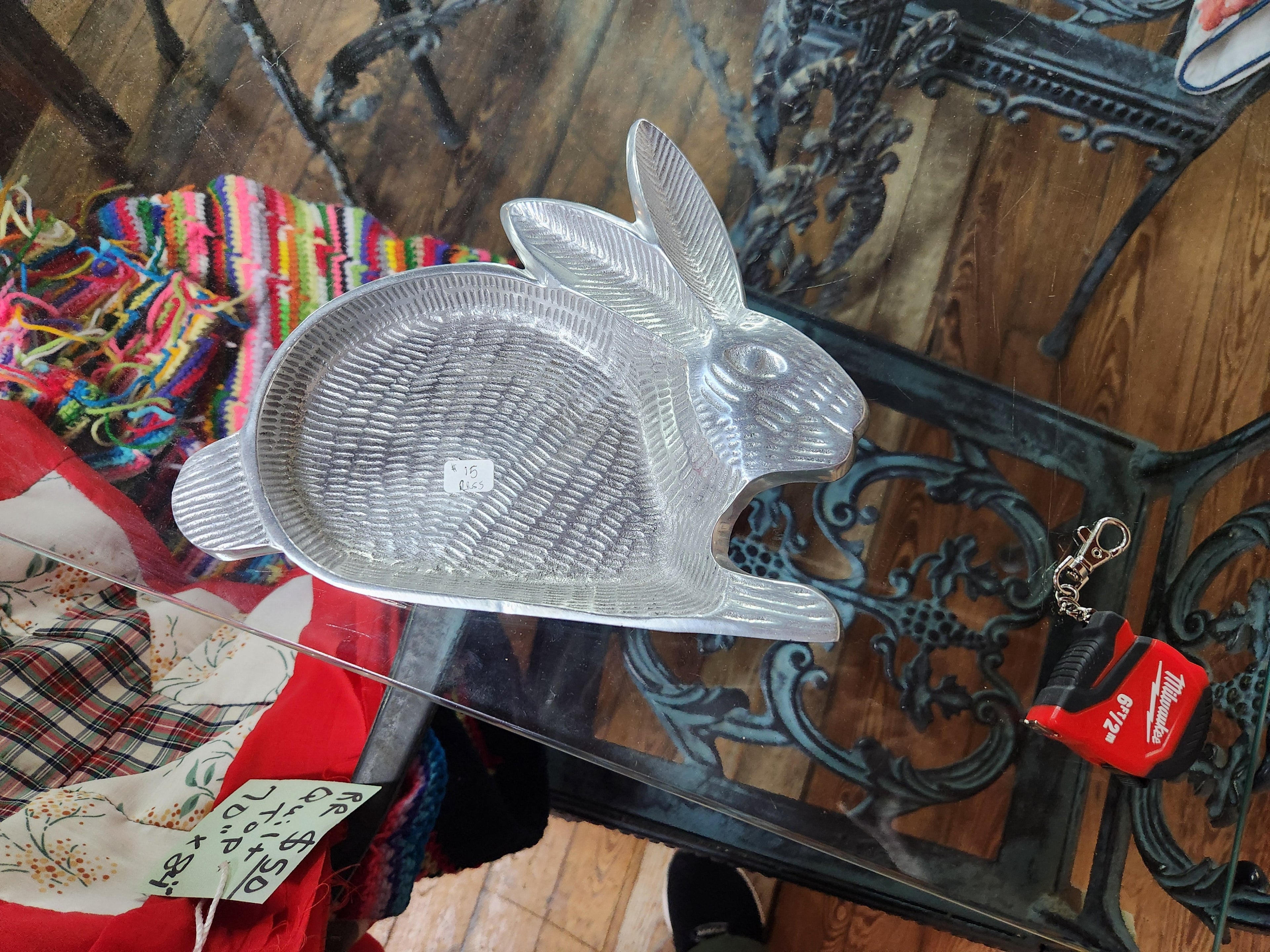 VIntage Cast Textured Aluminum Rabbit Trinket Dish