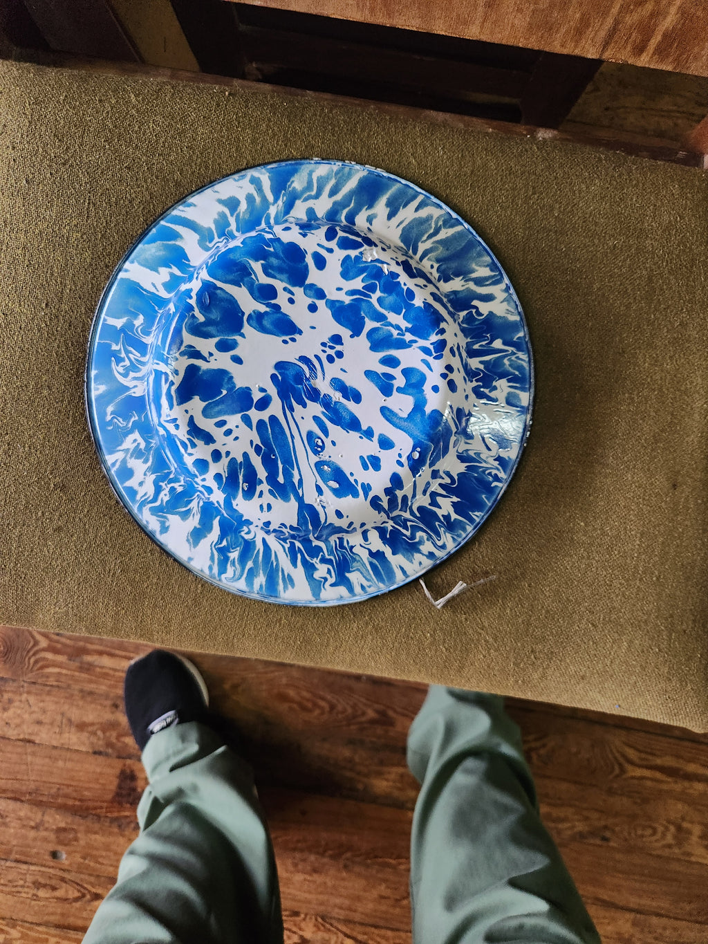 Blue & White Swirl Enamelware Bowl