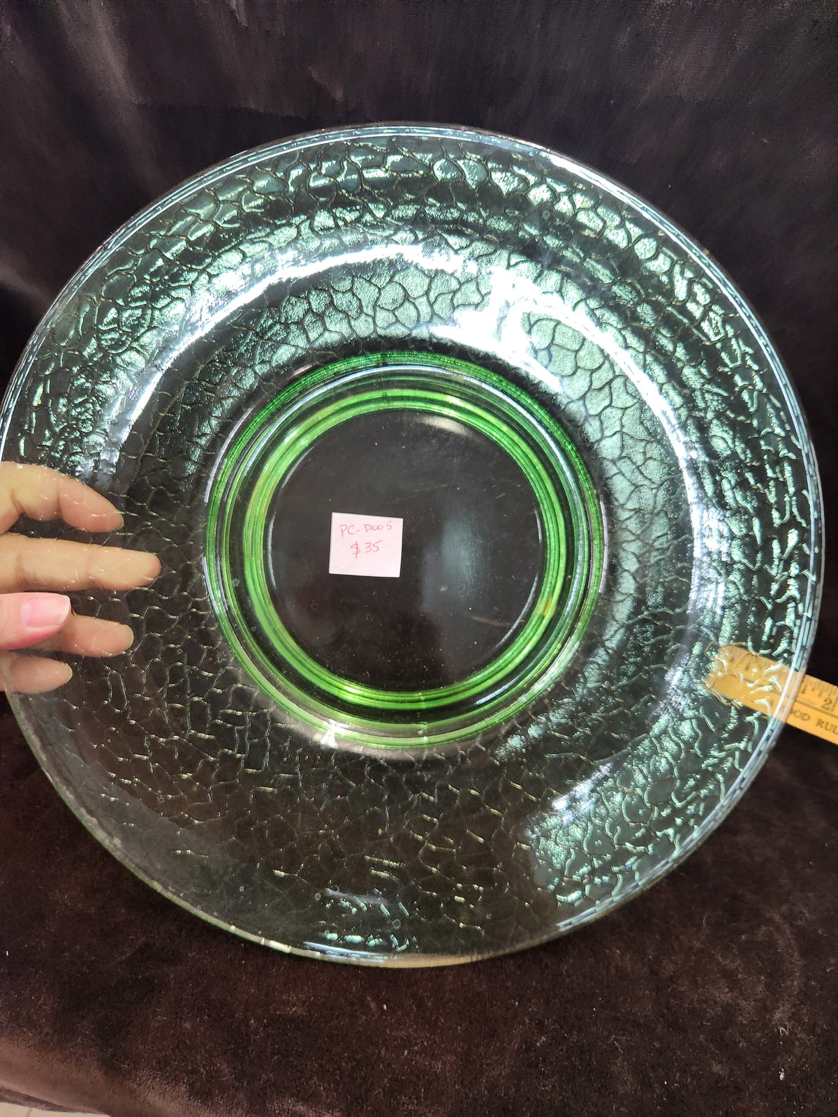 Vintage Green Glass Plate L.E. Smith Glass Company? Crackle Glass