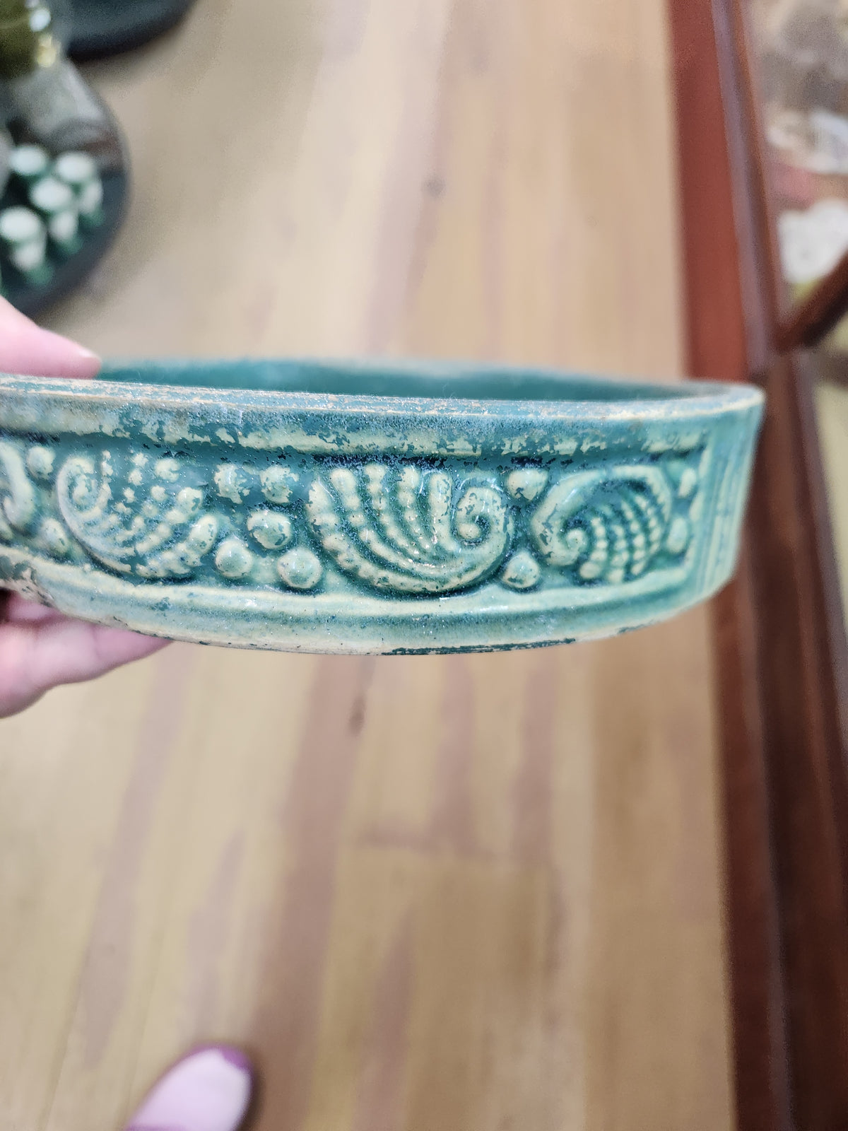 Vintage Brush McCoy Pottery #295 Shell Bulb Bowl Featuring a Green Glaze and a Seashell Motif