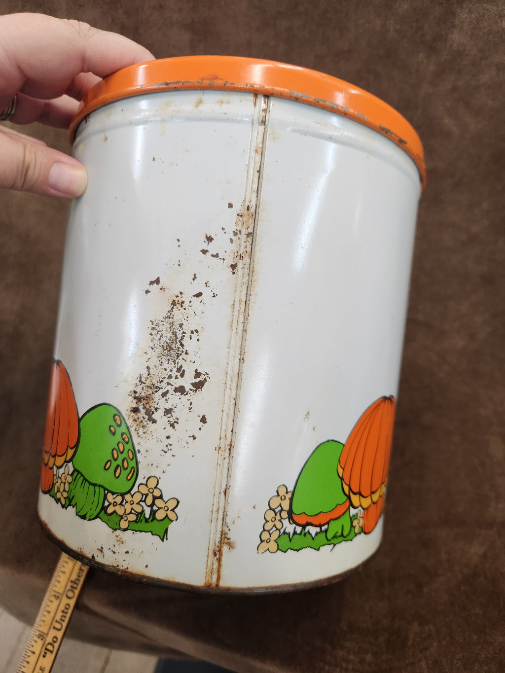 Vintage 70's Metal Kitchen Canister Ballonoff Mushrooms