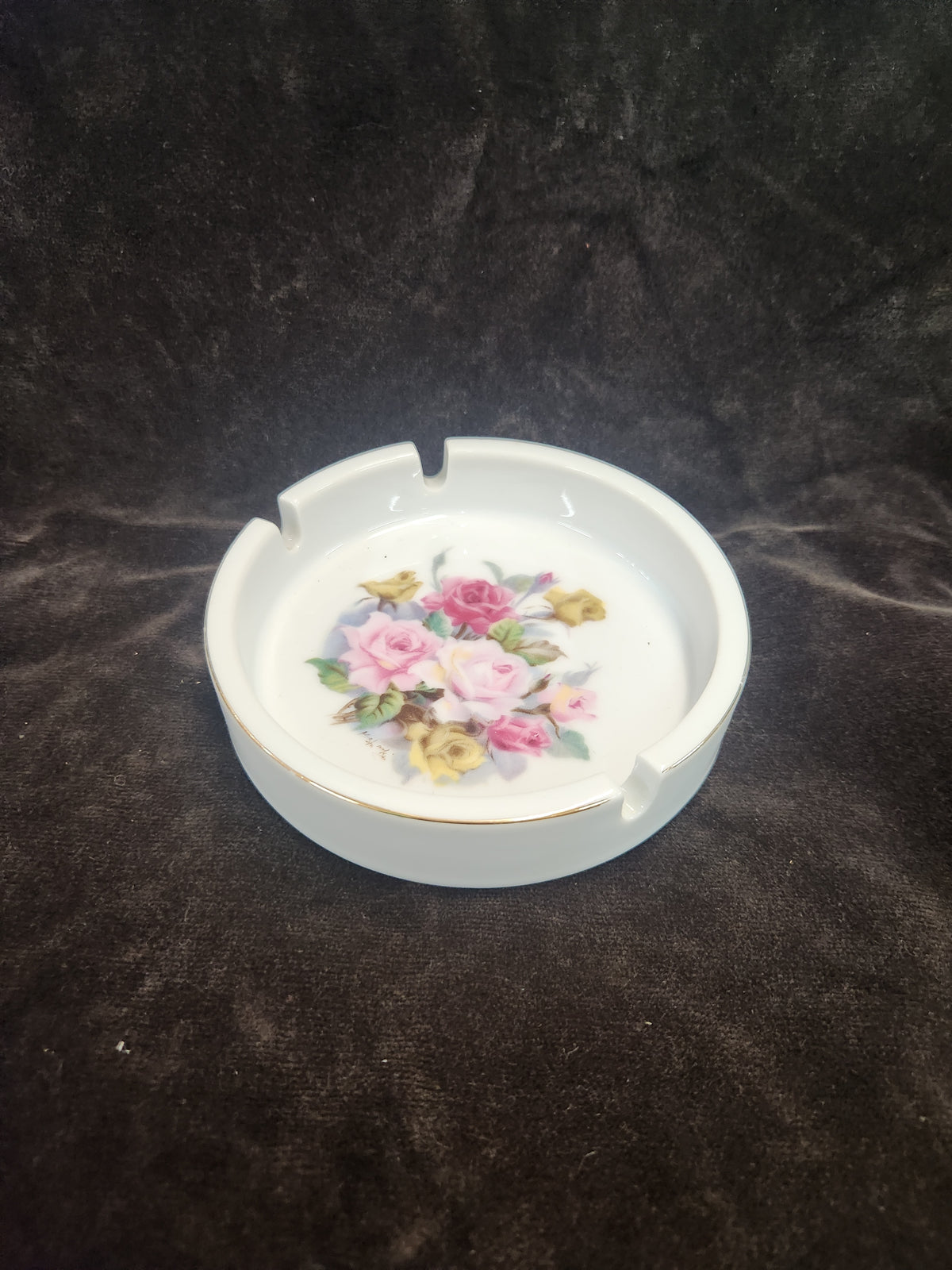 Vintage White Porcelain Floral Ashtray