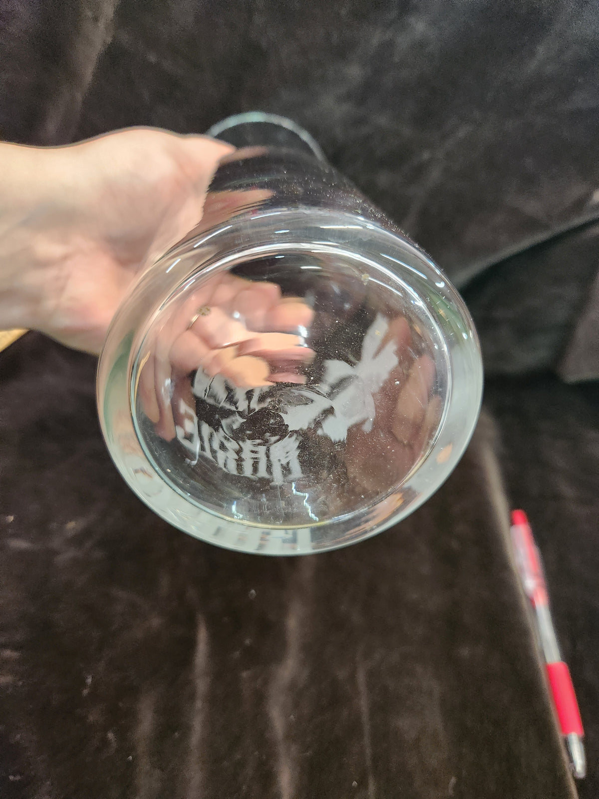 Clear Glass Wine Carafe/Decanter Featuring a Custom Etched/Frosted Design