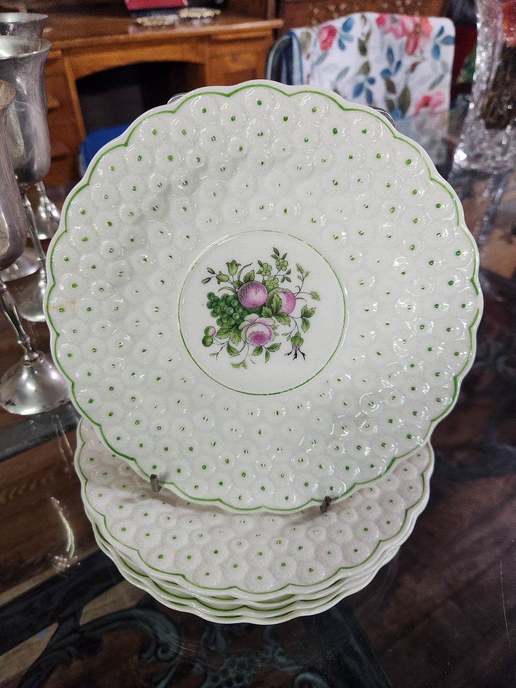 5 Vintage Hand painted Scalloped Floral Plates Japan
