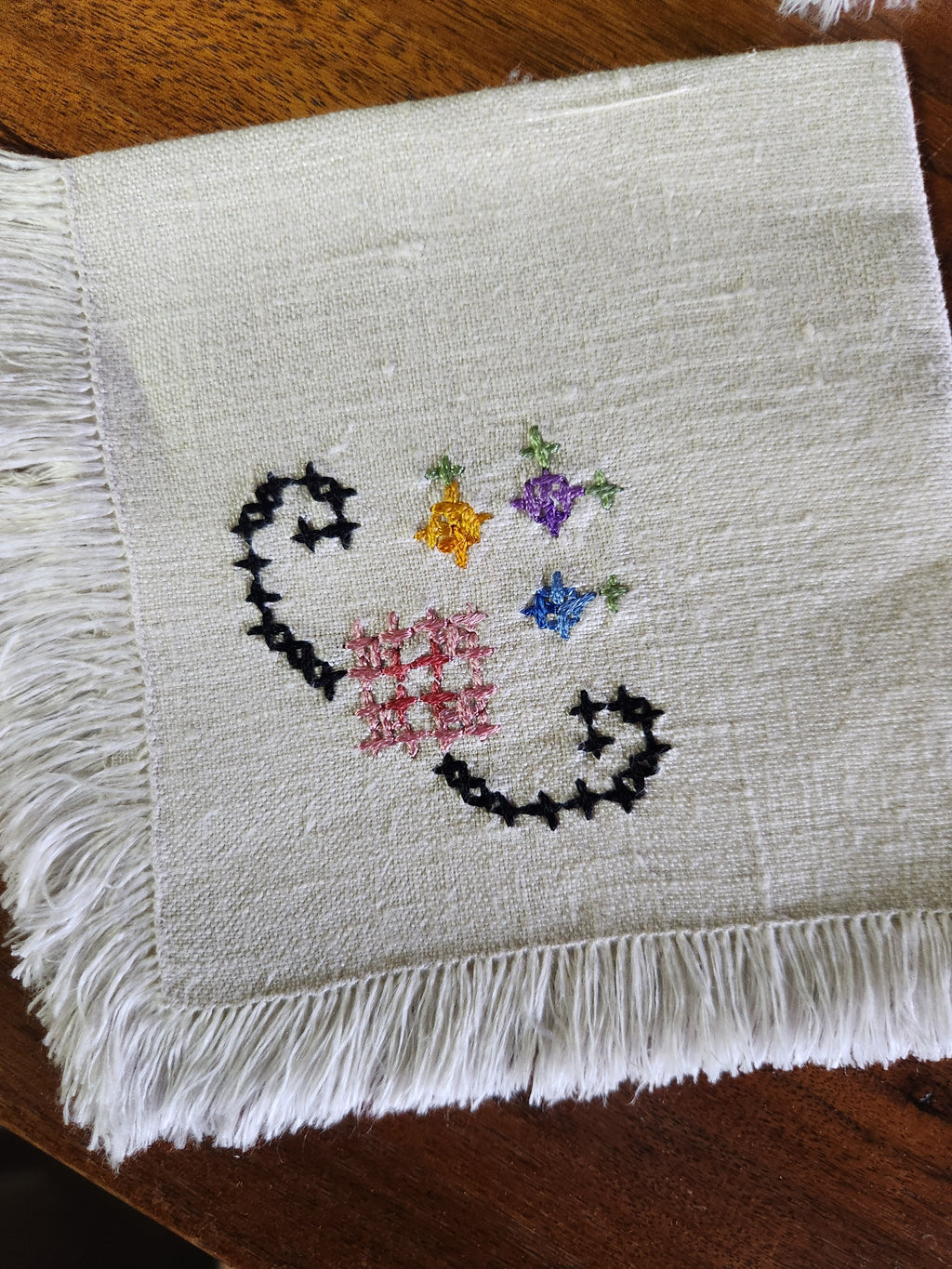 Set of 4 Vintage Hand-Embroidered Linen Napkins