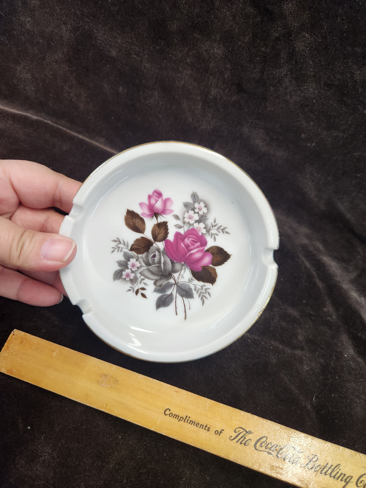 Vintage Porcelain Ashtray Featuring a Floral Center Design