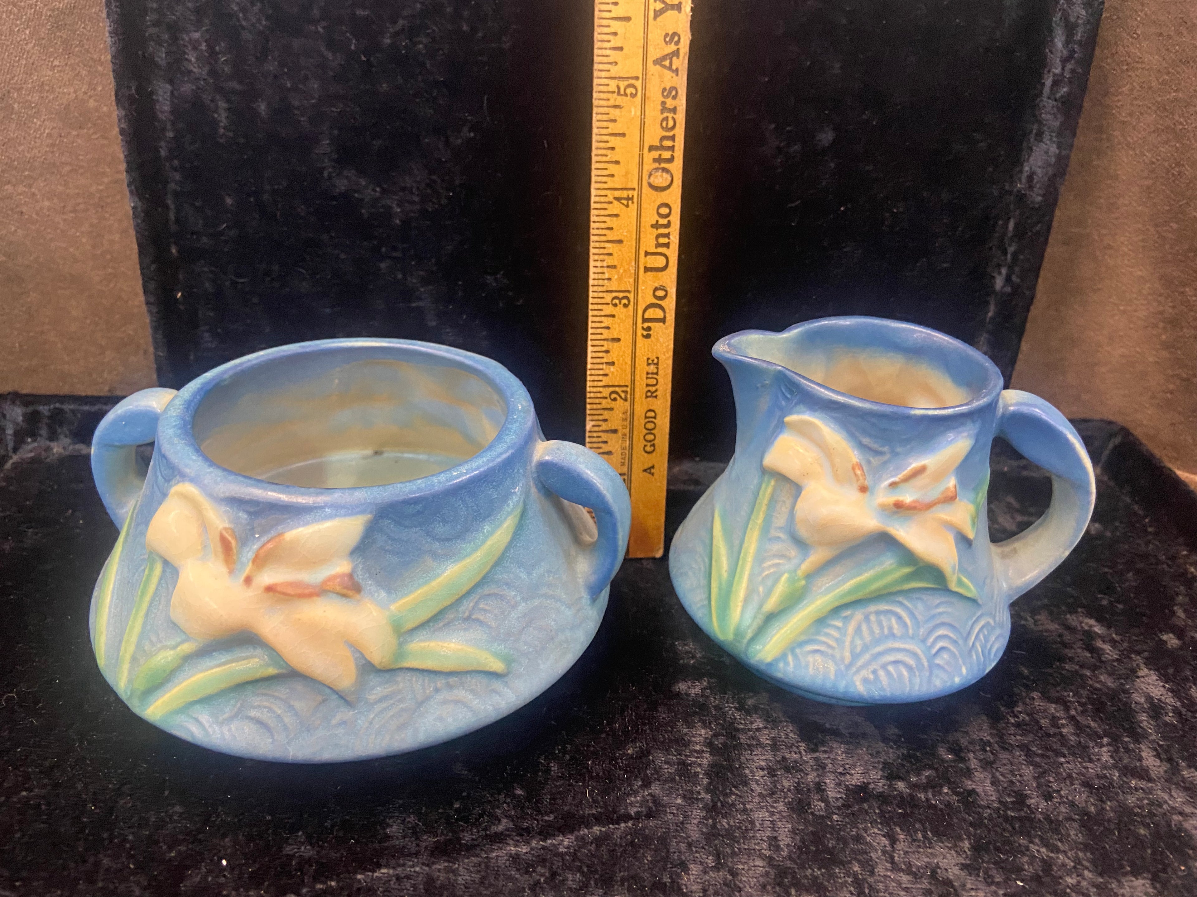 Vintage Zephyr Lilly Bermuda Blue Roseville Creamer & Sugar