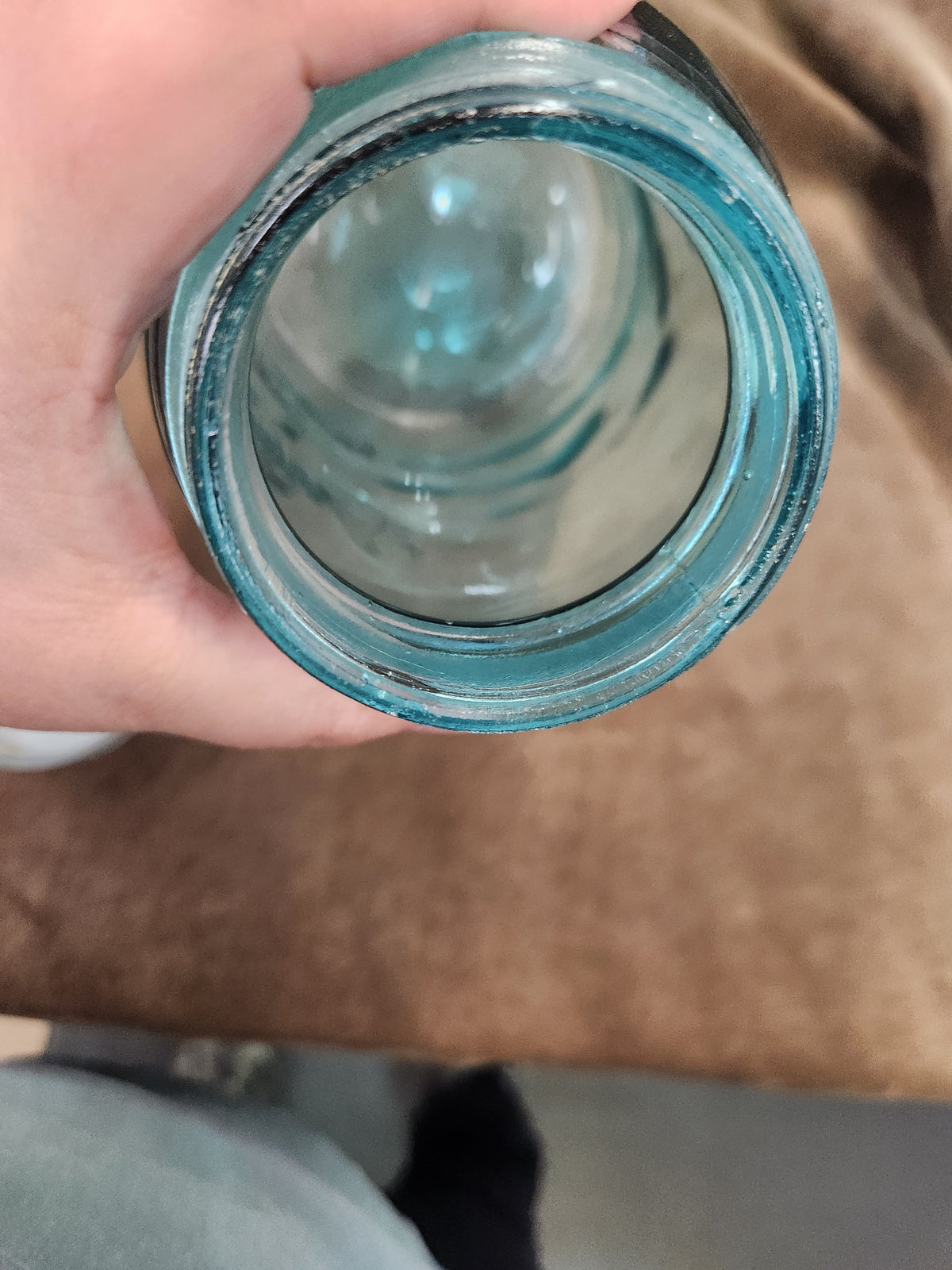 Antique Aqua-Blue Ball Mason Jar with an Embossed Script Logo and a Metal Zinc Lid #5