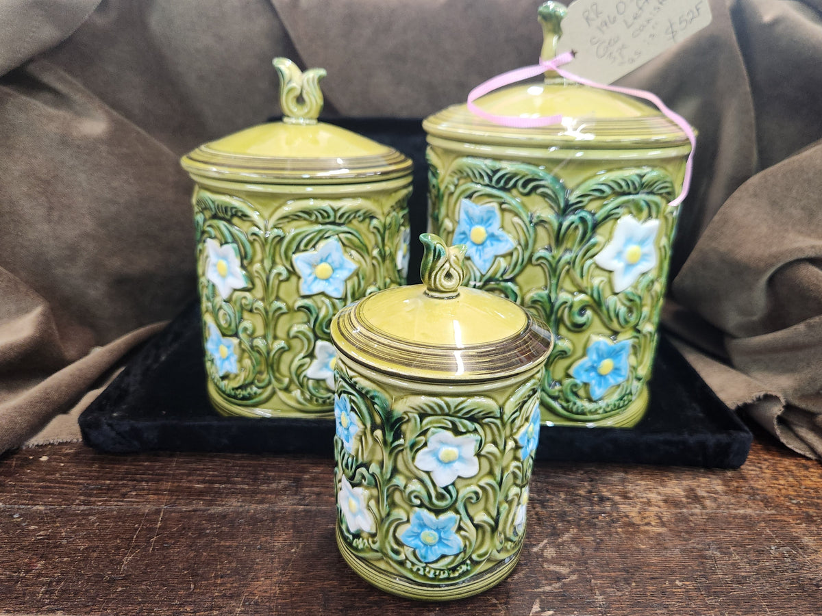 3 Vintage Geo. Z. Lefton Ceramic Floral Canisters 1970 Japan Read Condition!