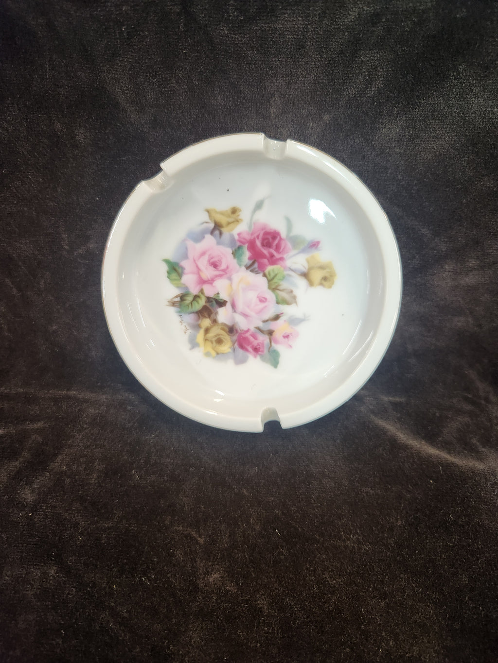 Vintage White Porcelain Floral Ashtray