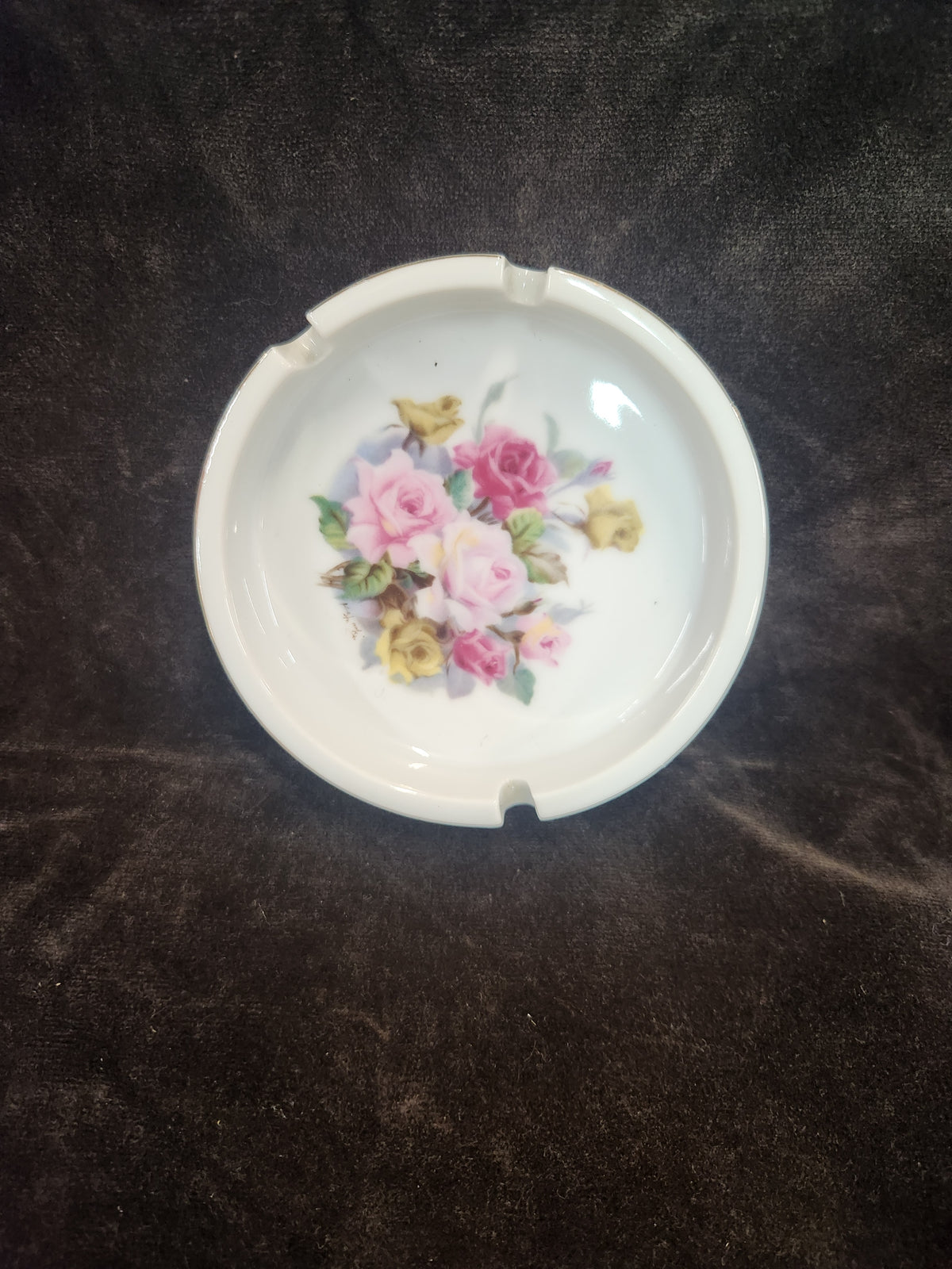 Vintage White Porcelain Floral Ashtray