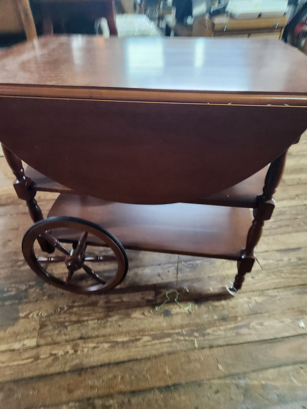 VIntage Solid Wood Drop-Leaf Tea & Bar Cart