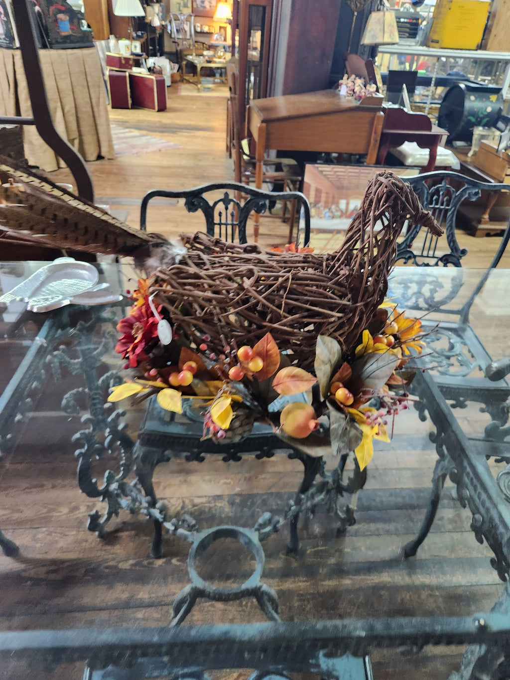 Rustic Fall Tabletop Centerpiece Woven Wicker Pheasant