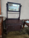 Antique Wooden Washstand or Commode Cabinet Swing Mirror Towel Bar