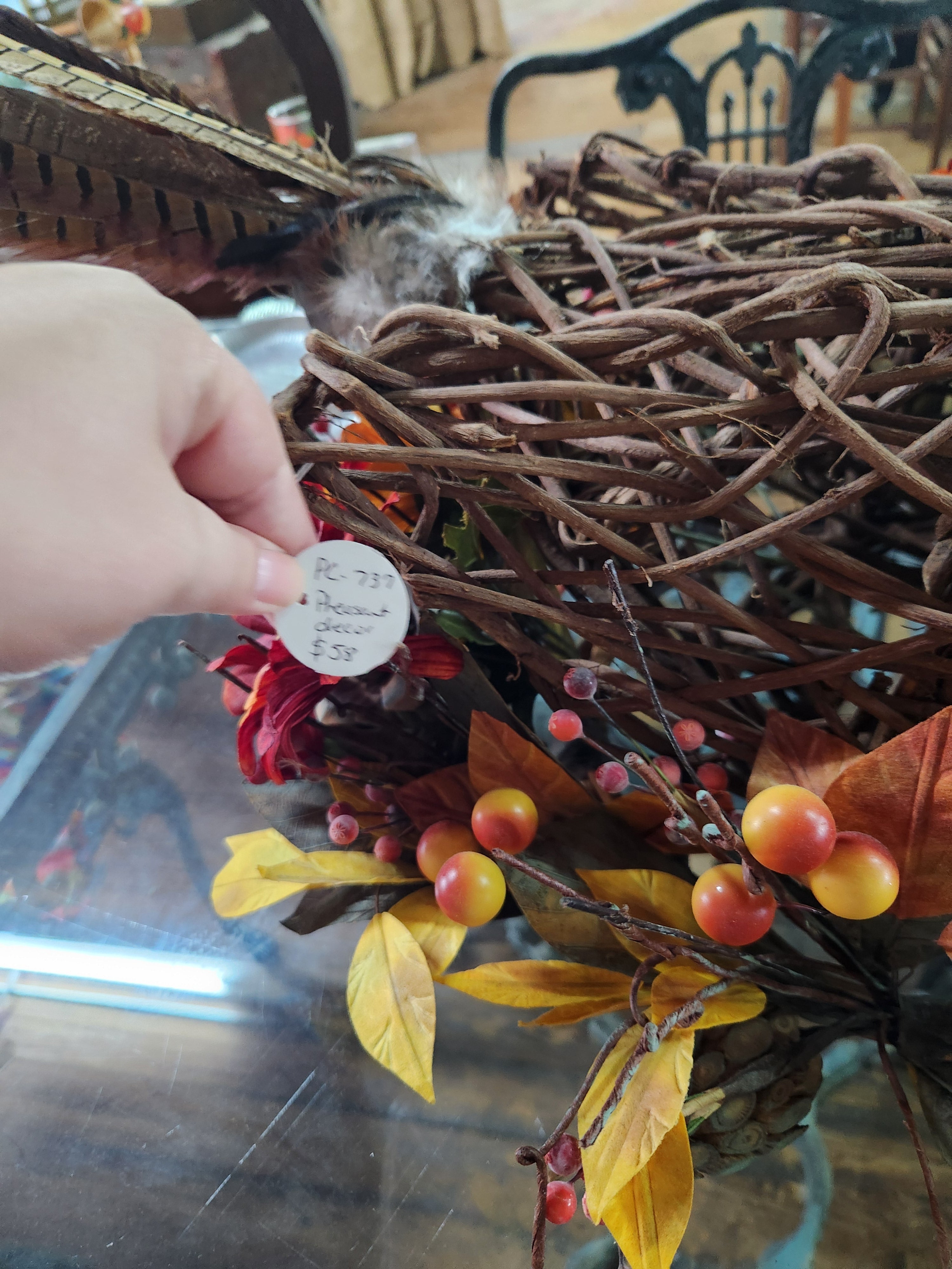 Rustic Fall Tabletop Centerpiece Woven Wicker Pheasant