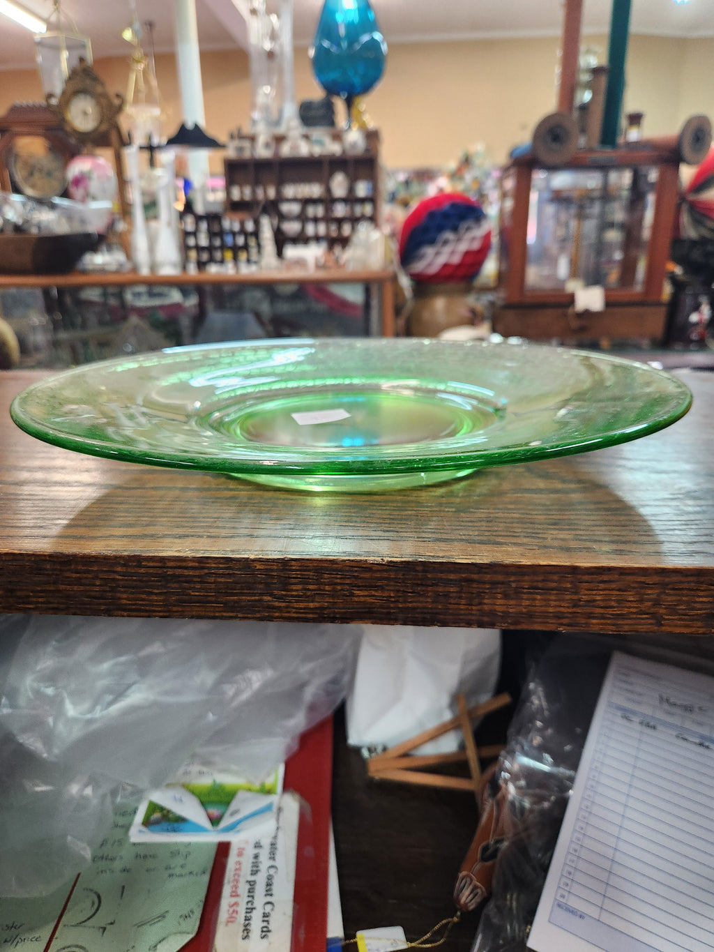 Vintage Green Glass Plate L.E. Smith Glass Company? Crackle Glass