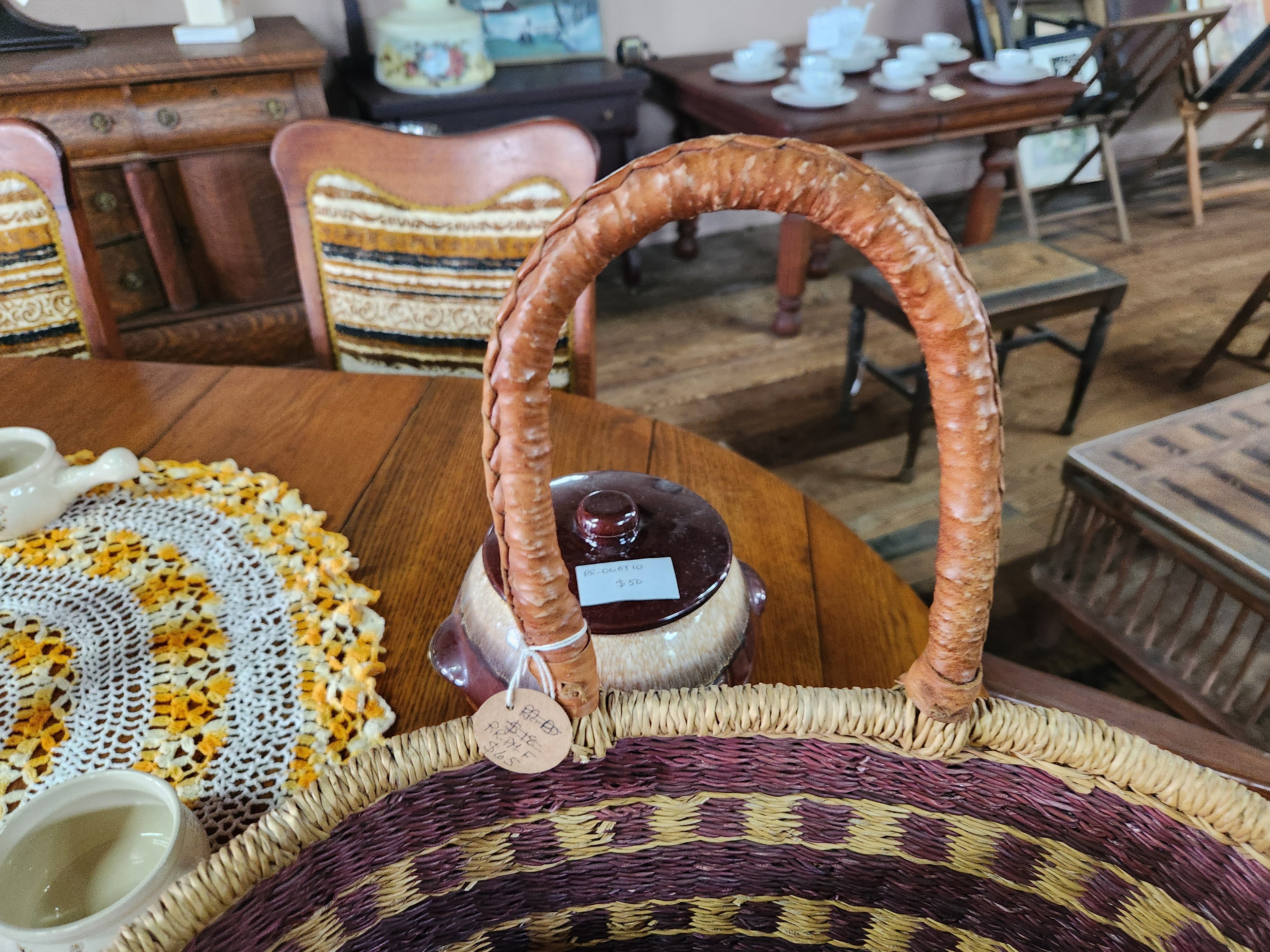 Vintage Hand-Woven Straw Market Basket