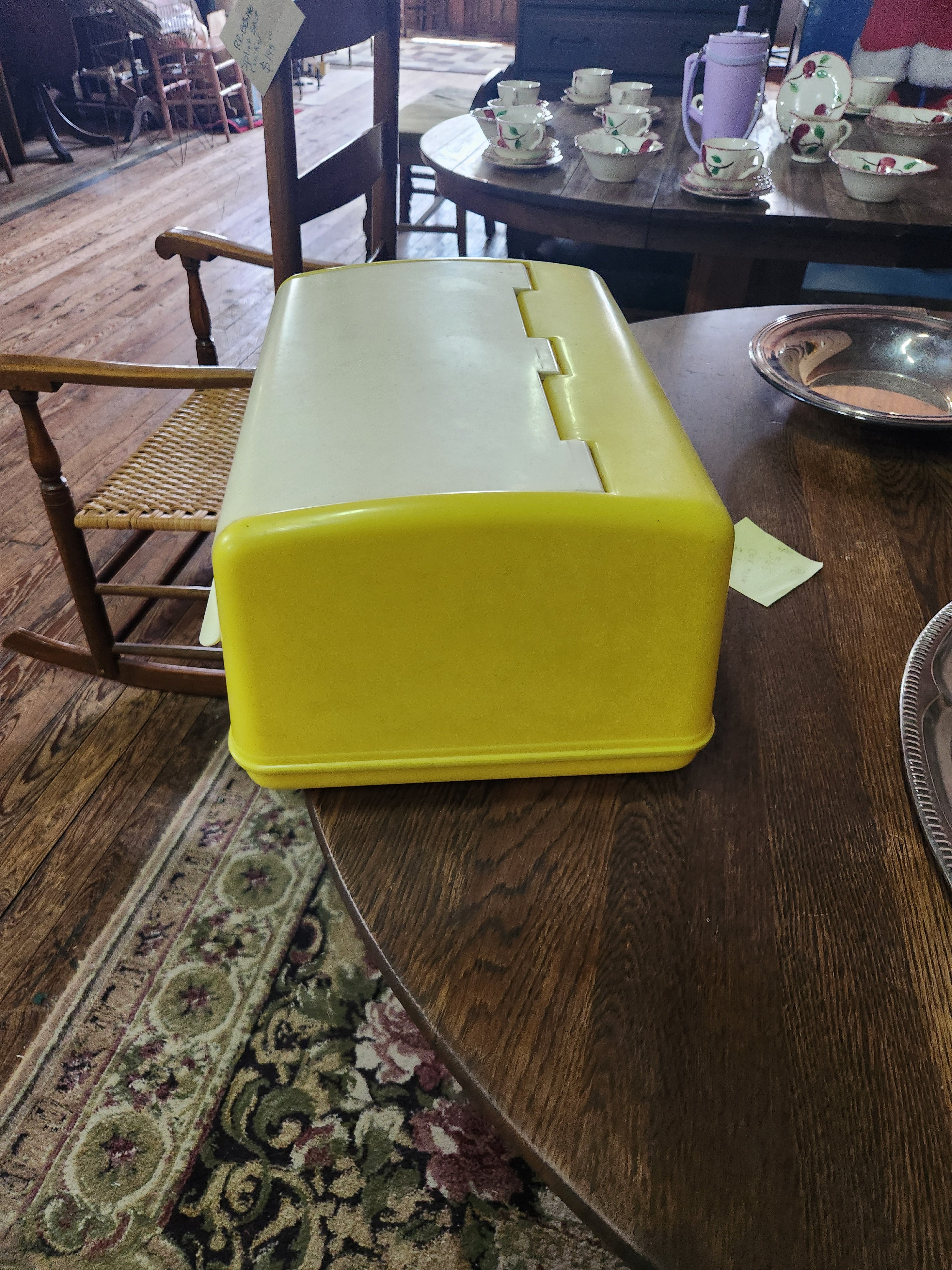 Vintage Mid-Century Yellow & White Plastic Drop-Front Bread Box Lustro-Ware