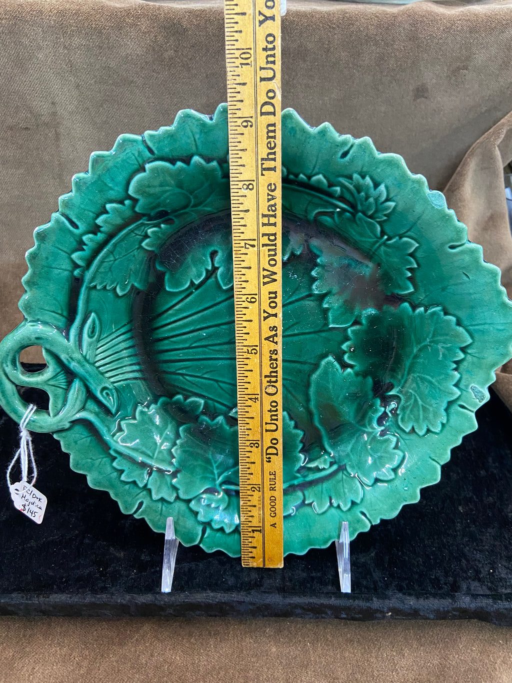 Antique Green-Glazed Majolica Leaf-Shaped Dish or Server c. 1880's