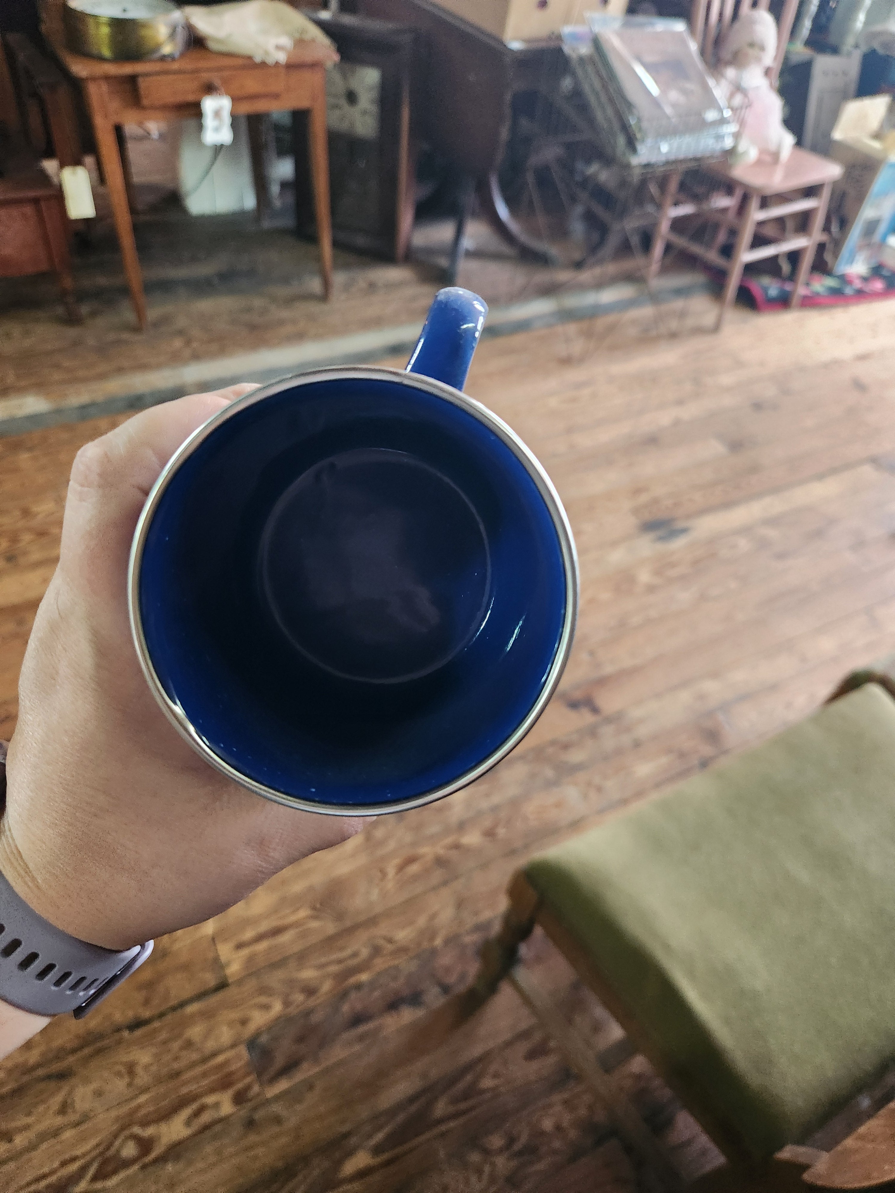 Vintage Blue & White Speckled Enamelware Mug
