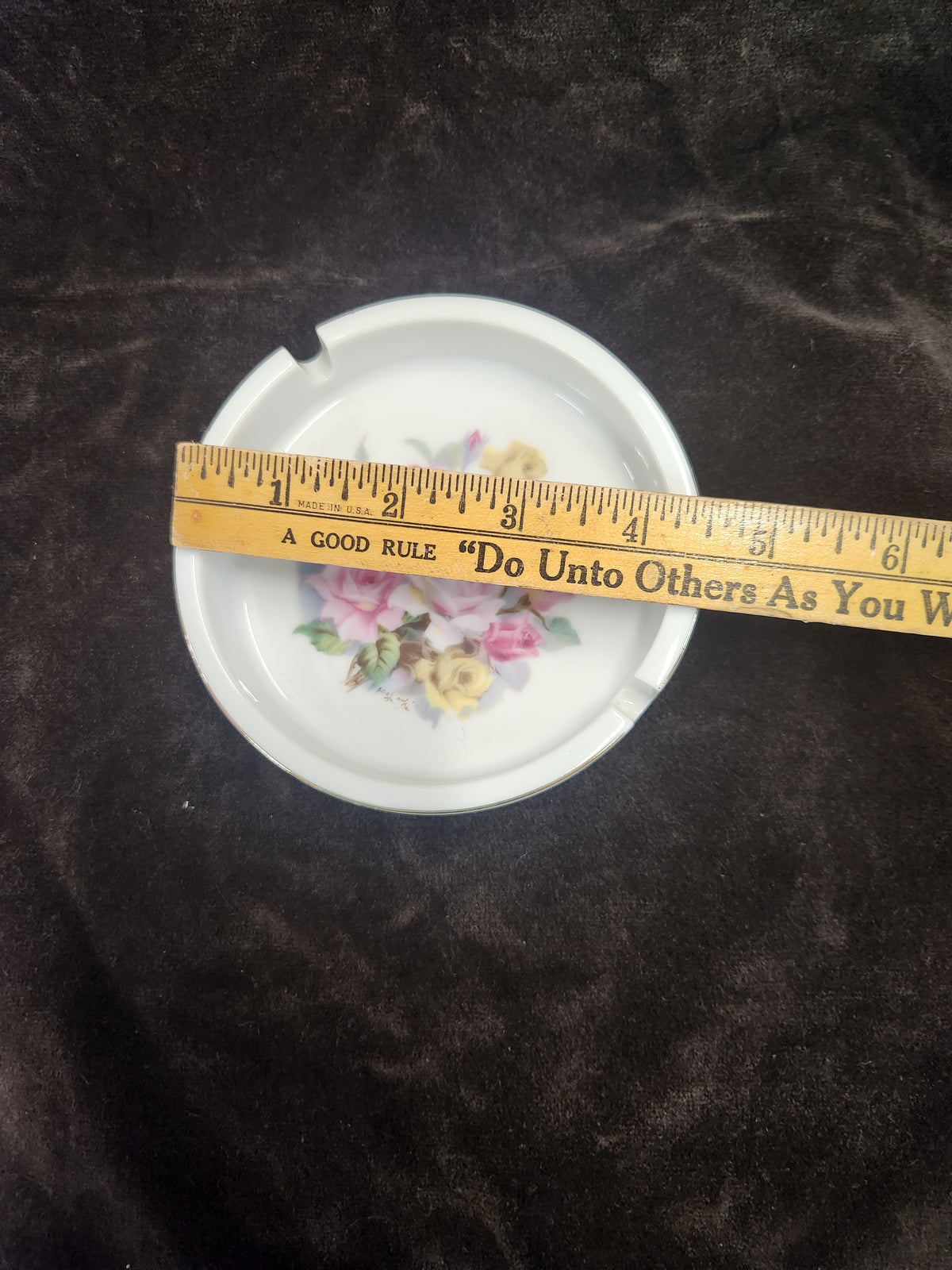 Vintage White Porcelain Floral Ashtray