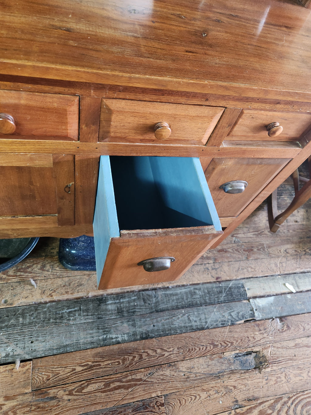 Traditional Walnut Two-Piece Wooden Kitchen Hutch & Lower Buffet/Sideboard