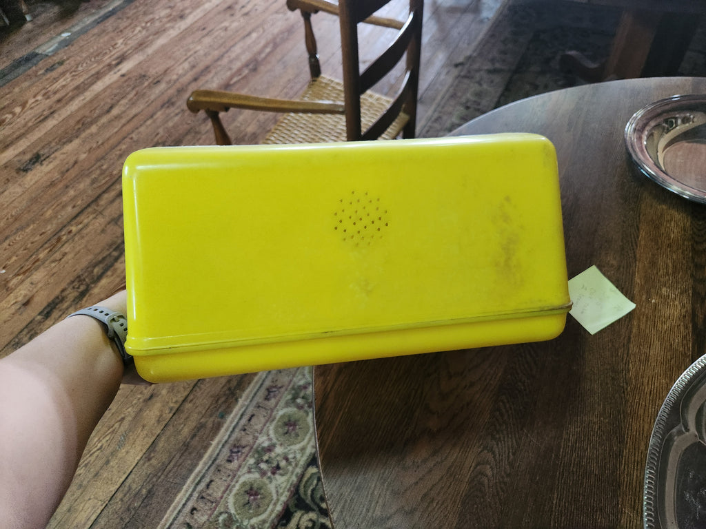 Vintage Mid-Century Yellow & White Plastic Drop-Front Bread Box Lustro-Ware