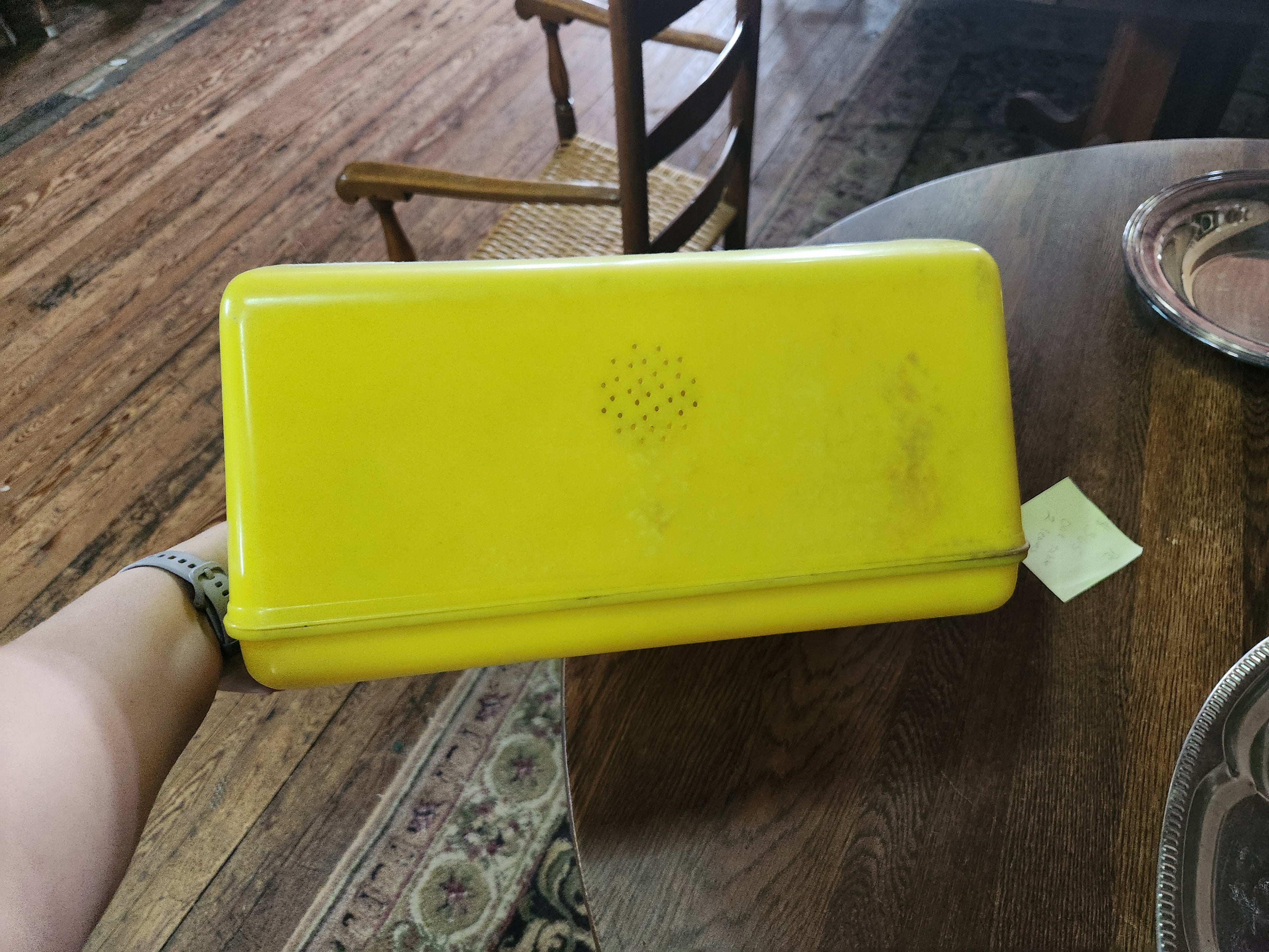 Vintage Mid-Century Yellow & White Plastic Drop-Front Bread Box Lustro-Ware