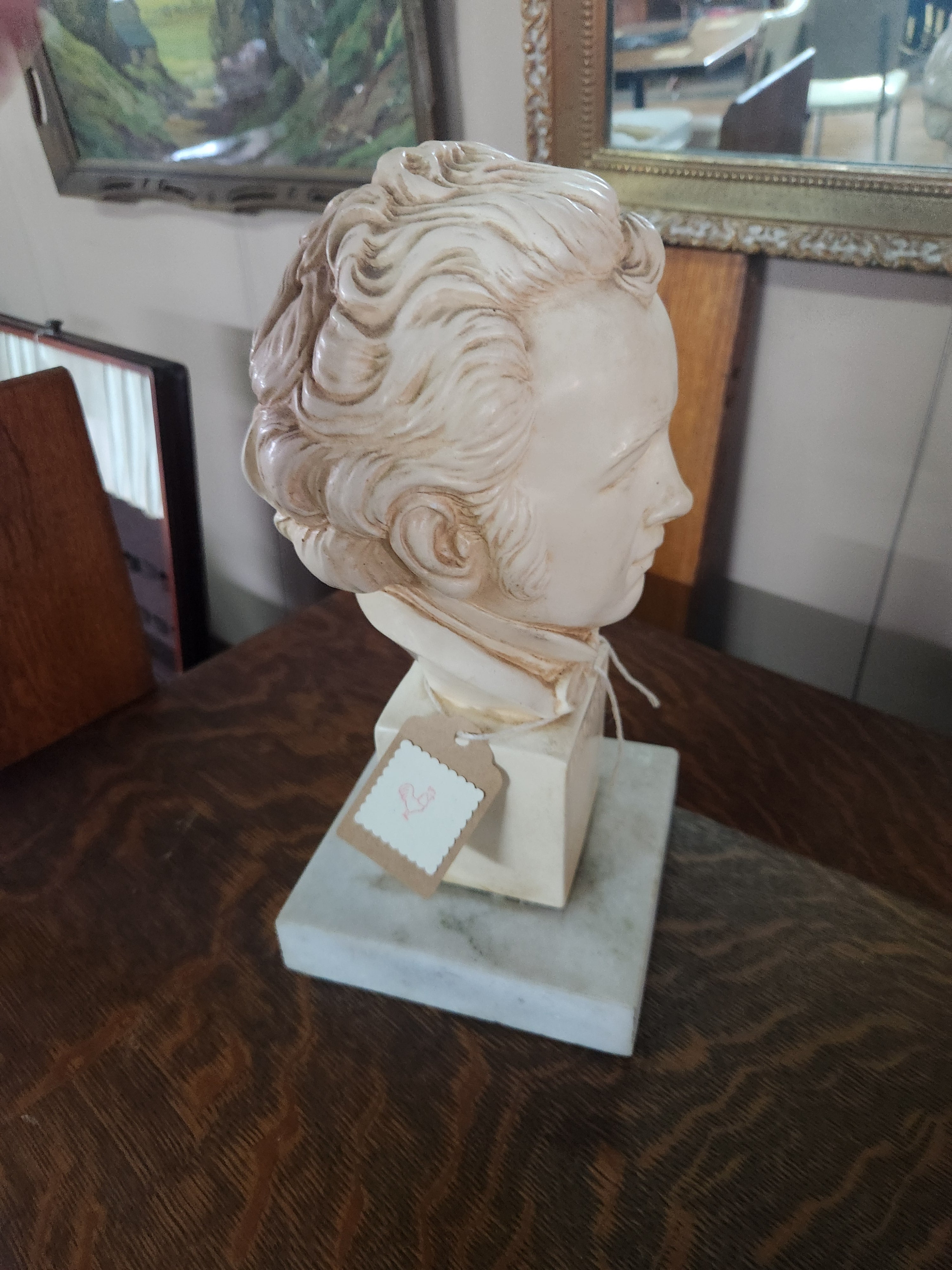 VIntage Composite Marble & Alabaster Bust of Composer Franz Schubert