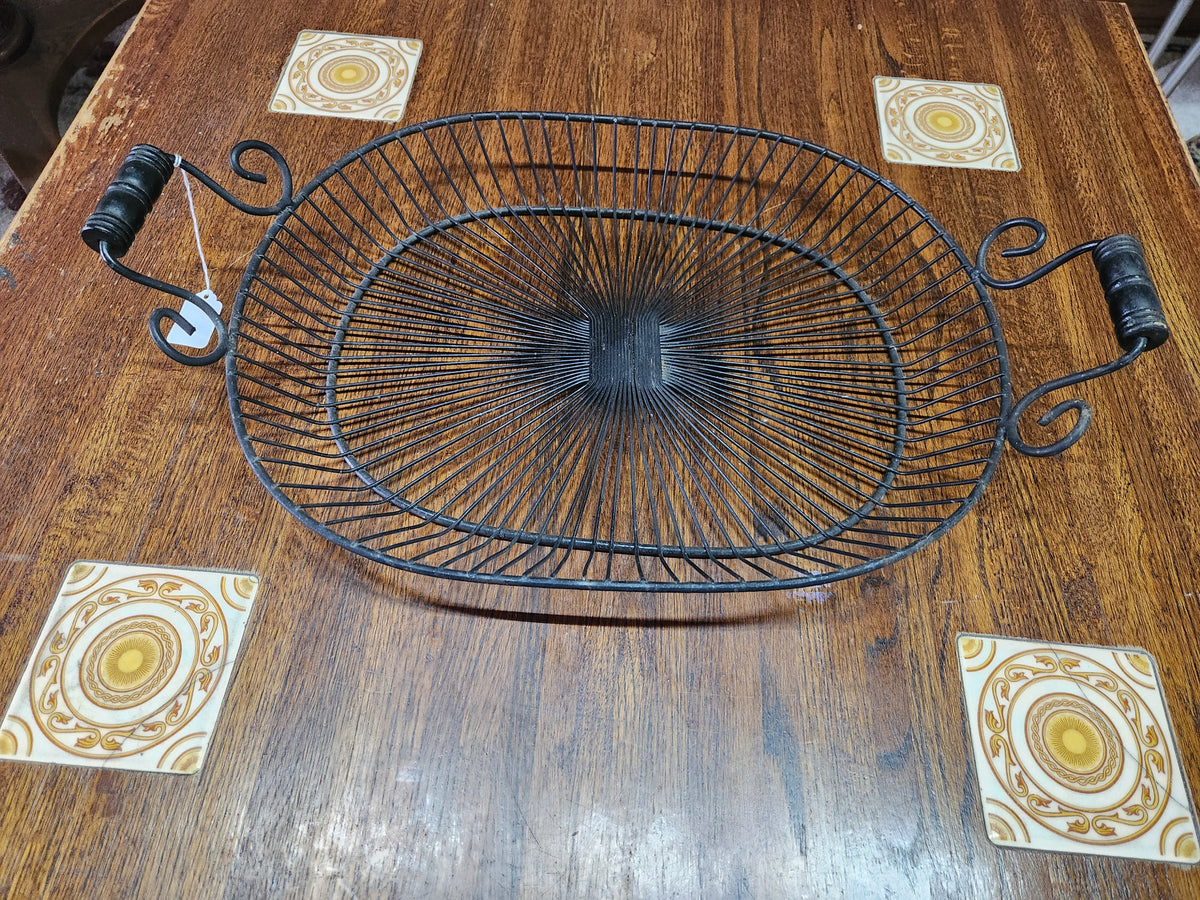 Vintage Black Metal Wire Oval Bread or Fruit Basket