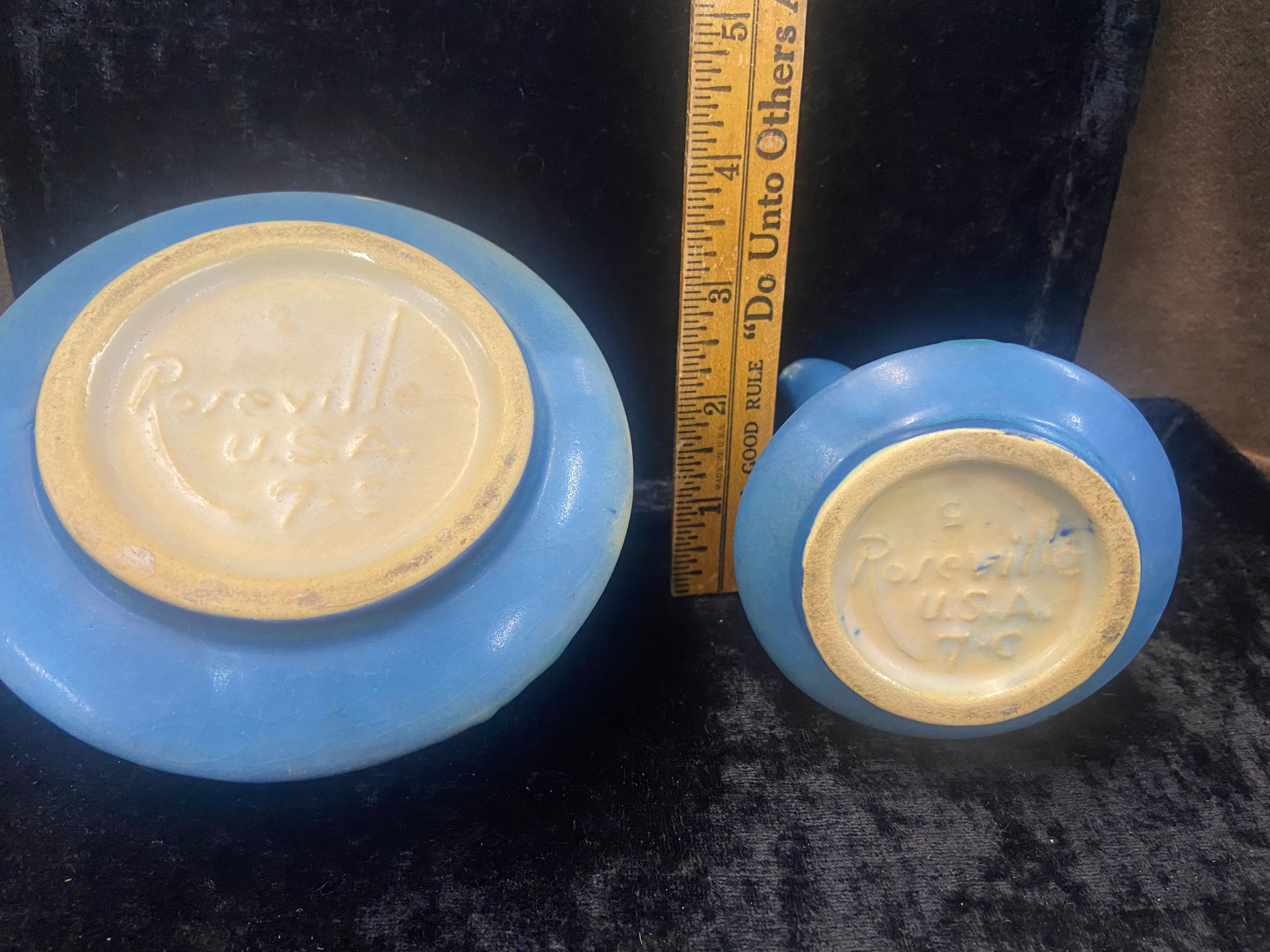 Vintage Zephyr Lilly Bermuda Blue Roseville Creamer & Sugar
