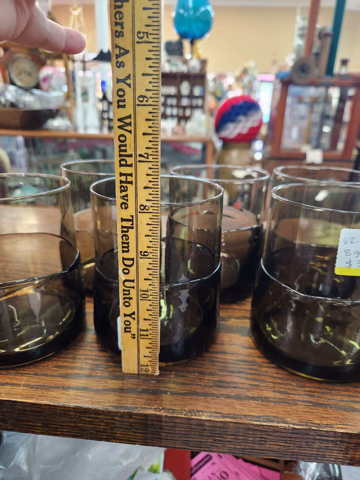 8 Vintage Smoke-Gray, Hand-Blown Glass Tumblers