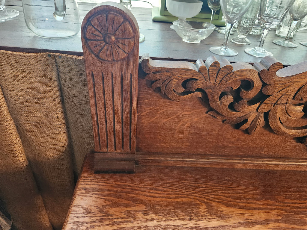 Solid Carved Oak 1920's-30's Fireplace Mantle or Vintage Bench