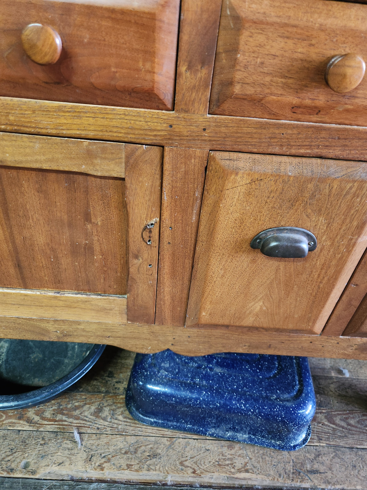 Traditional Walnut Two-Piece Wooden Kitchen Hutch & Lower Buffet/Sideboard