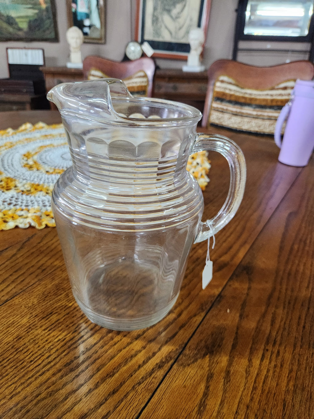 Vintage Clear Pressed Glass Ribbed Water Pitcher