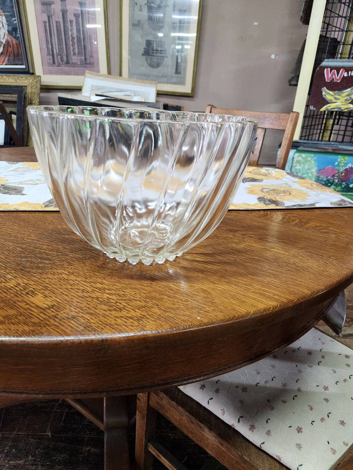 Vintage Clear Glass Serving Bowl Colonial Swirl Pattern Hazel Atlas