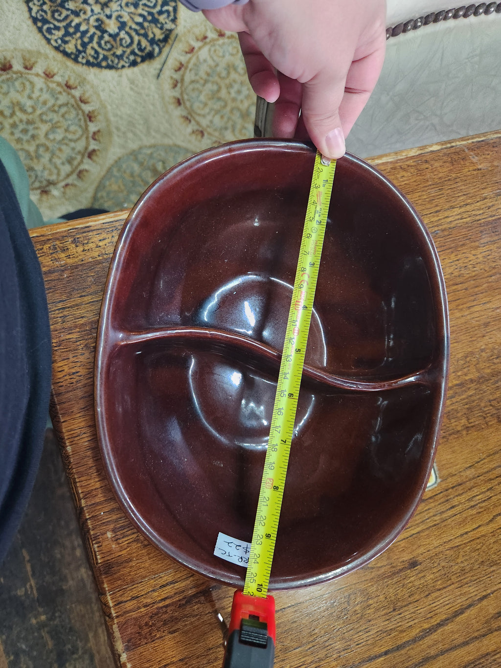 Vintage Marcrest "Daisy Dot" Brown Stoneware Divided Serving Bowl 1950's/60's