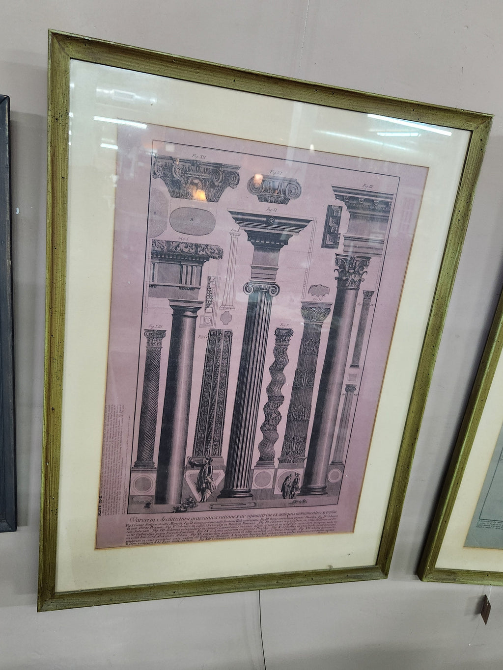 Vintage Framed Artwork 18th Century Neoclassical Architectural Greek/Roman Column Orders