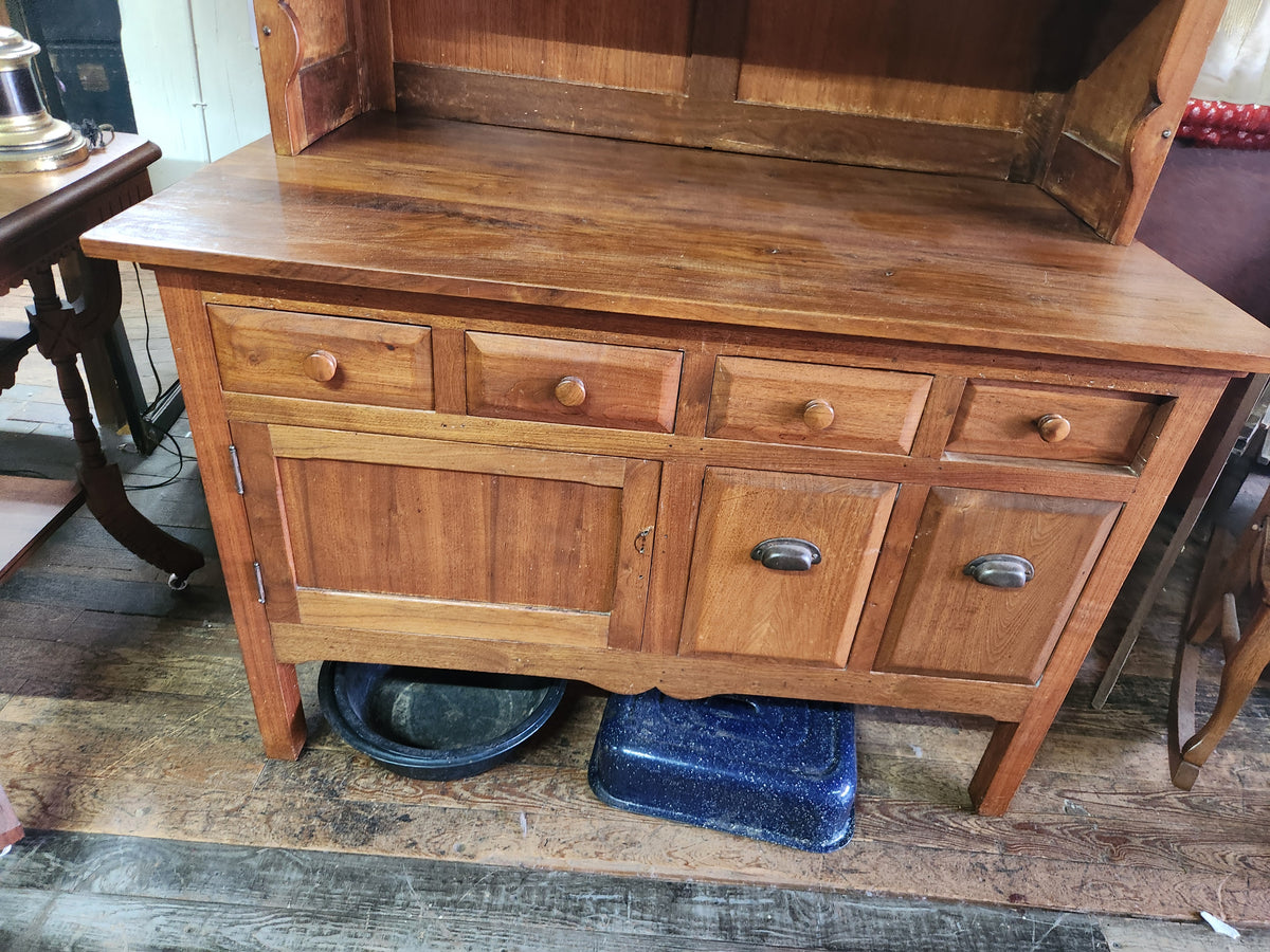 Traditional Walnut Two-Piece Wooden Kitchen Hutch & Lower Buffet/Sideboard