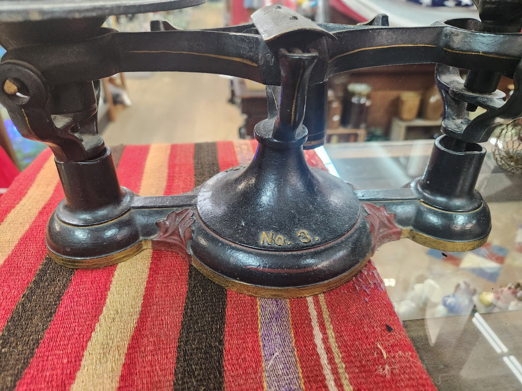 Vintage Cast Iron Black Balance Scale with Large Curved Scoop and Flat Platform Fairbanks