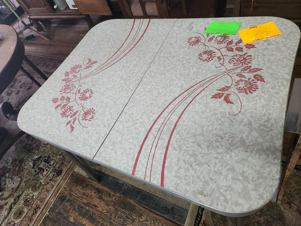Vintage 1950s Mid-Century Modern Formica and Chrome Dinette Table with Leaf