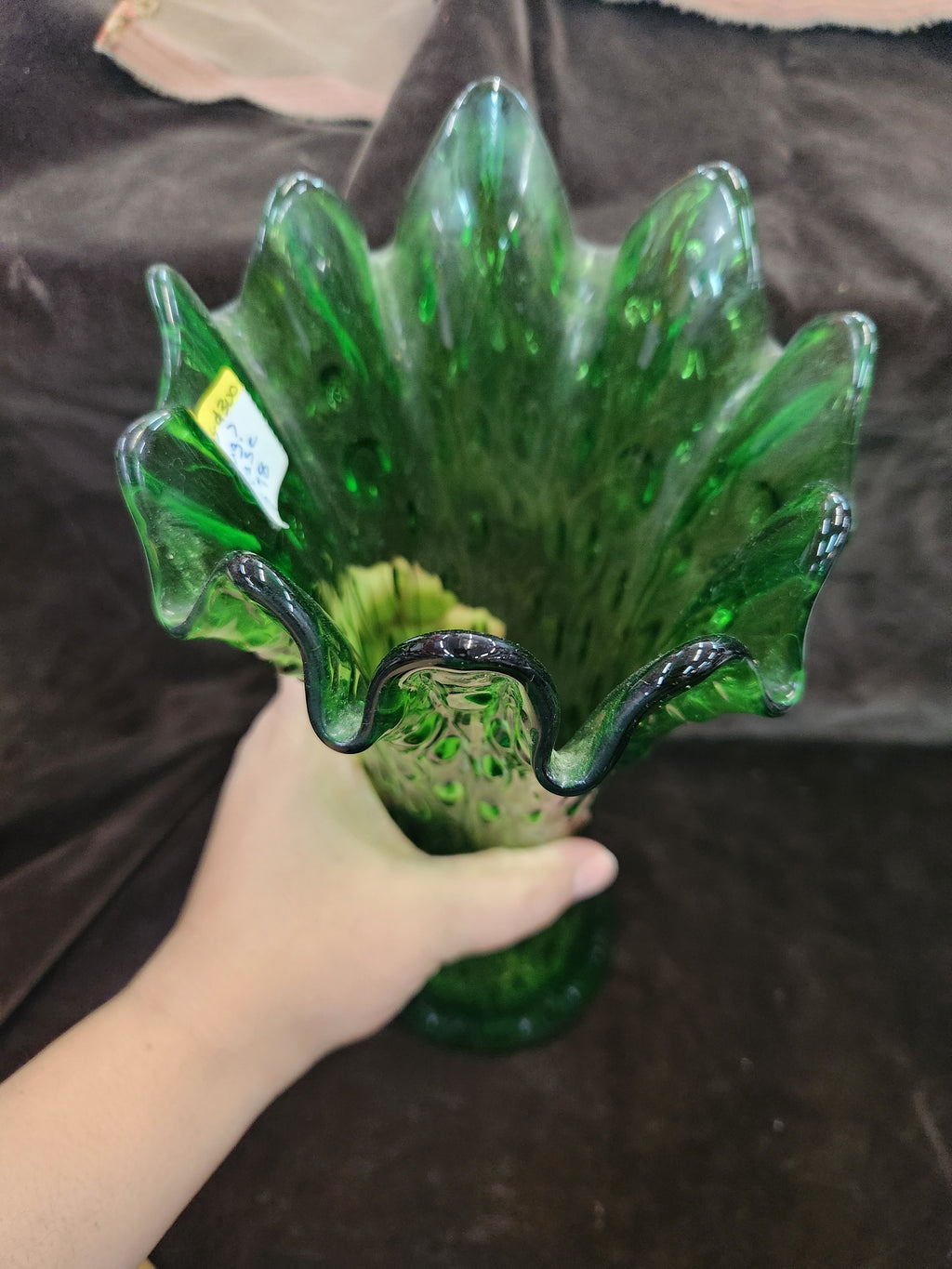 Vintage Green Glass Swung Vase – Tree Trunk Style