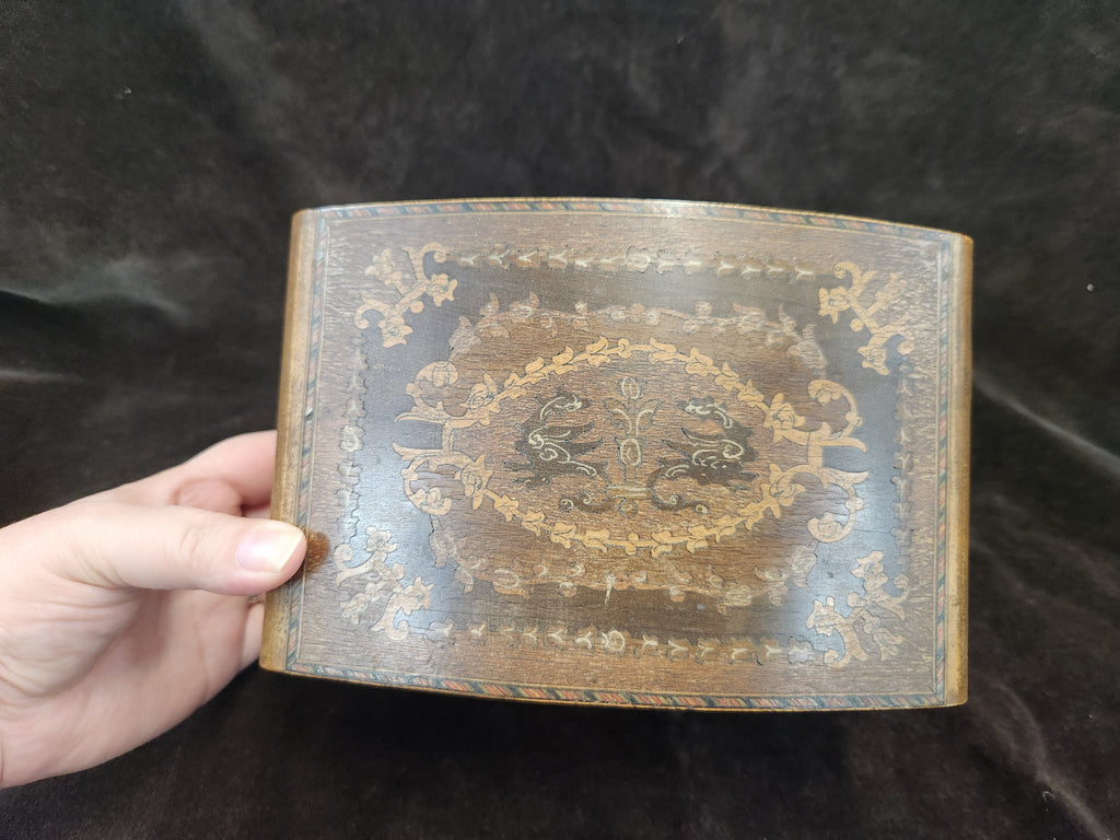 Vintage Italian Inlaid Wood Musical Cigarette Dispenser Box