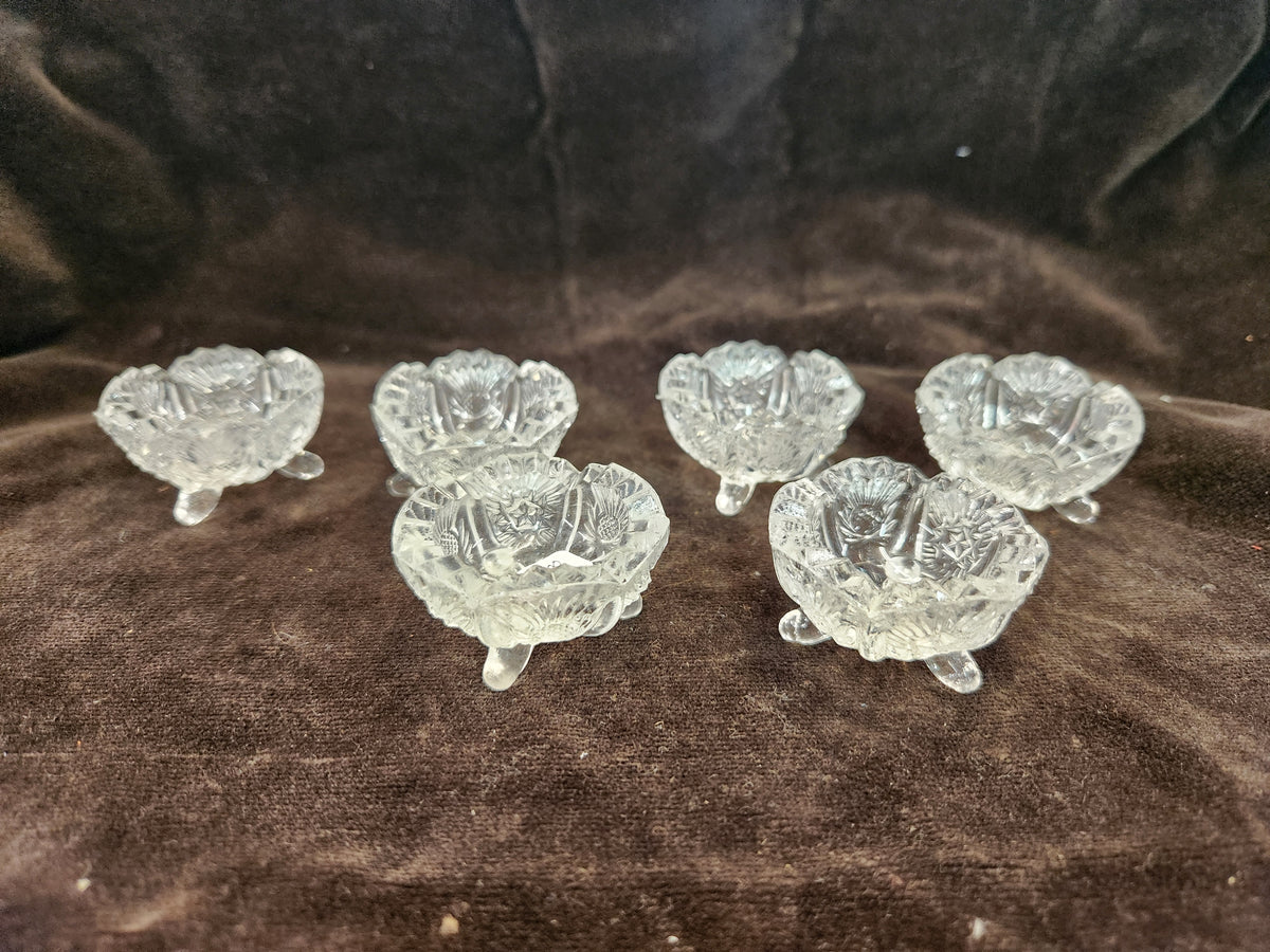 Set of Vintage, Clear Pressed Glass Three-Footed Salt Cellars (Salt Dips)
