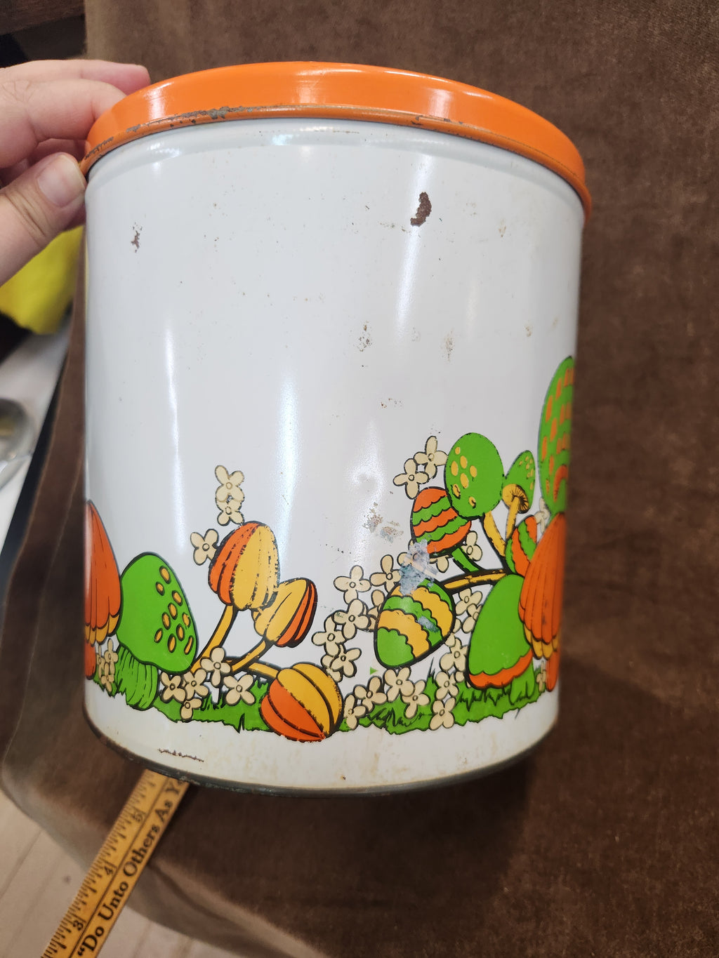 Vintage 70's Metal Kitchen Canister Ballonoff Mushrooms